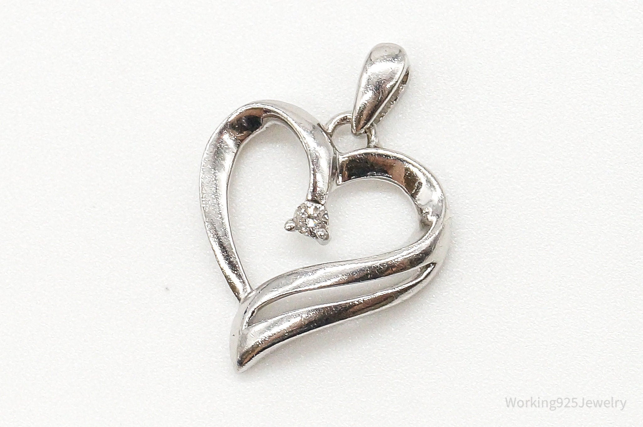 Vintage Diamond Heart Sterling Silver Pendant