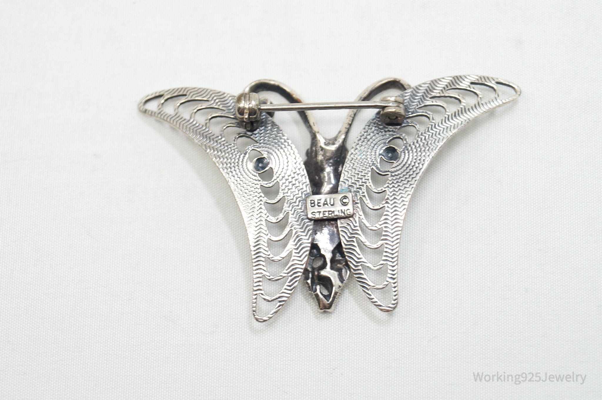 Vintage Designer Beau Filigree Butterfly Modern Sterling Silver Brooch Pin