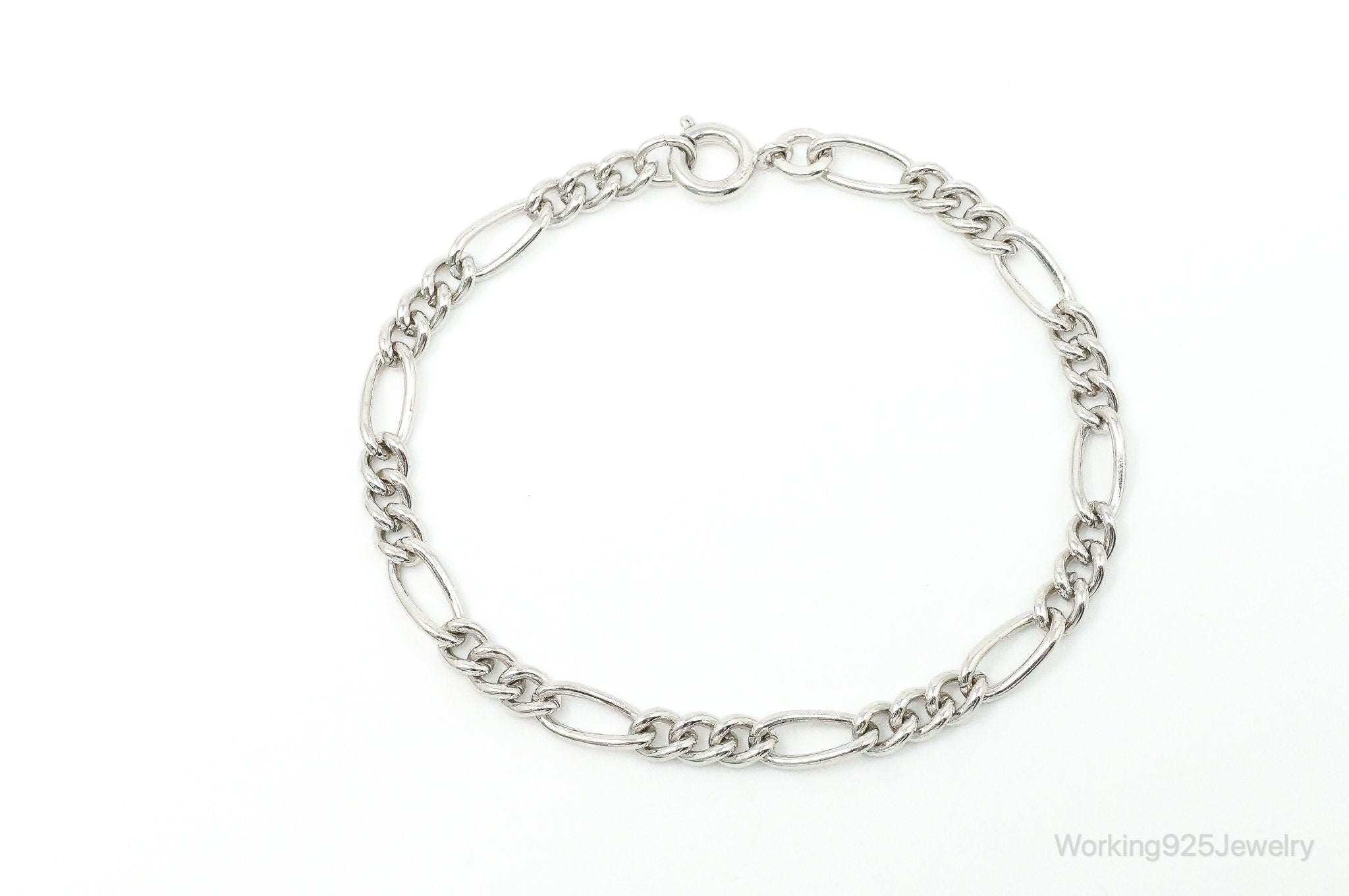 Vintage Figaro Chain Link Sterling Silver Charm Bracelet