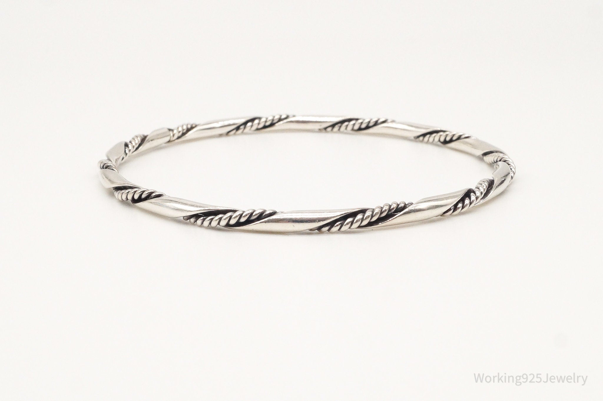 Antique Vintage Sterling Silver Twist Rope Bangle Bracelet