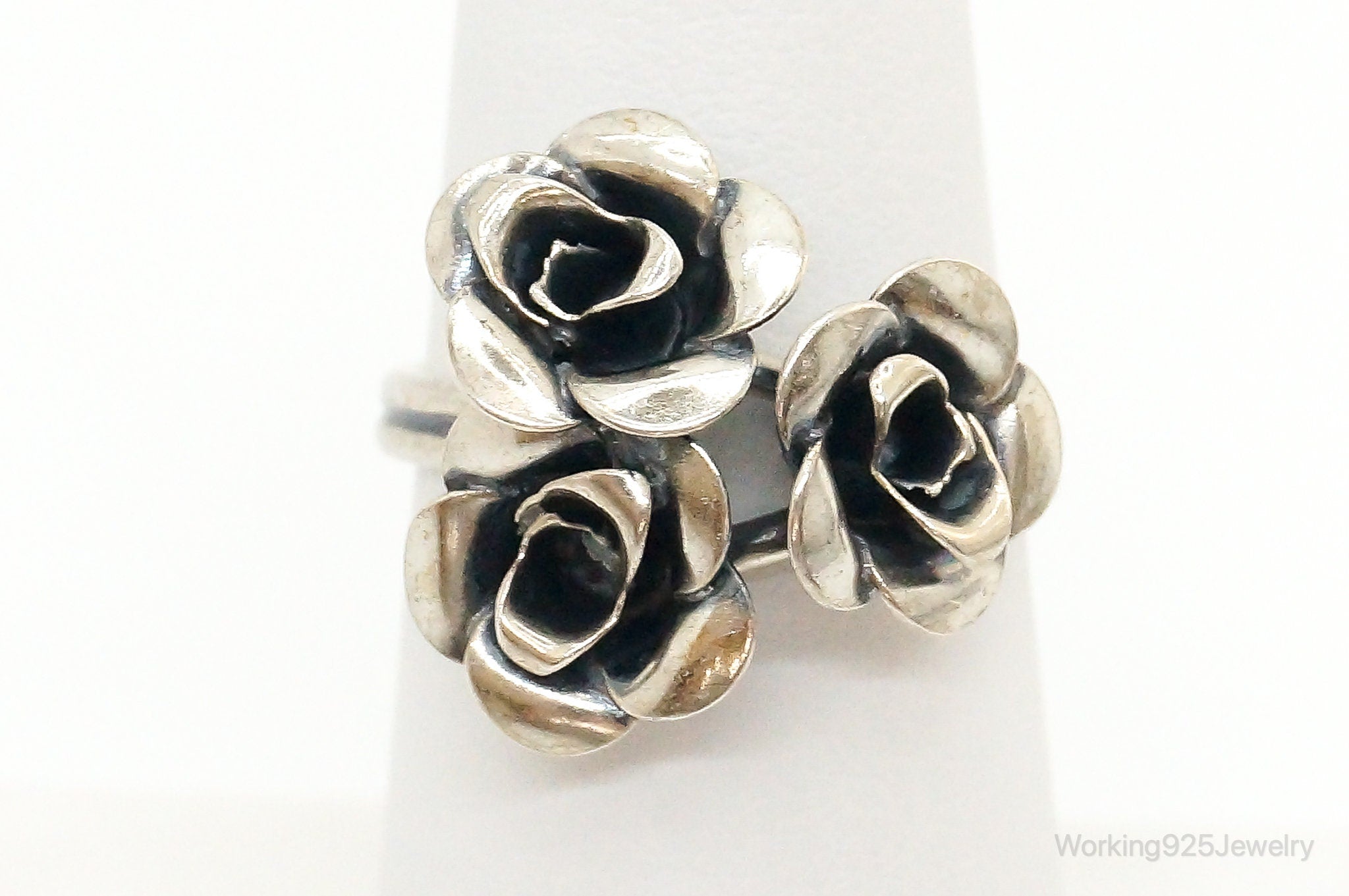 Vintage Beau Flower Bouquet Adjustable Sterling Silver Ring - Size 6.25