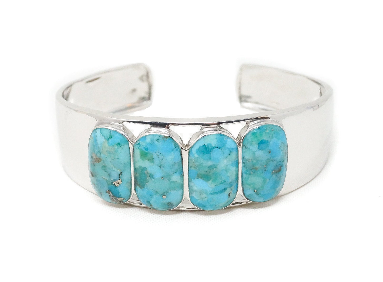 Vintage Designer BBJ Turquoise Southwestern Sterling Silver Cuff Bracelet