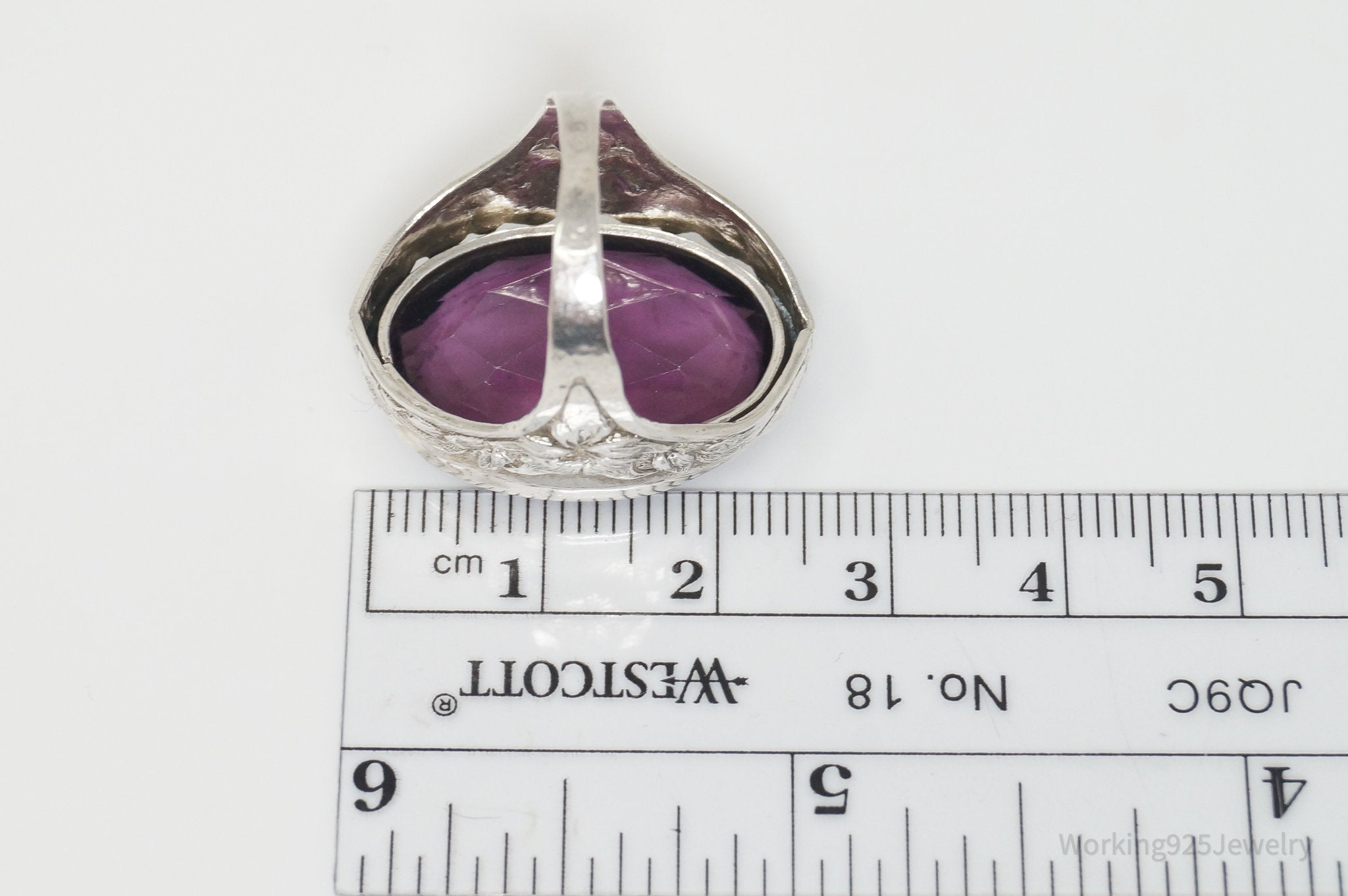 Antique Large Purple Glass Sterling Silver Ring - Size 6.5