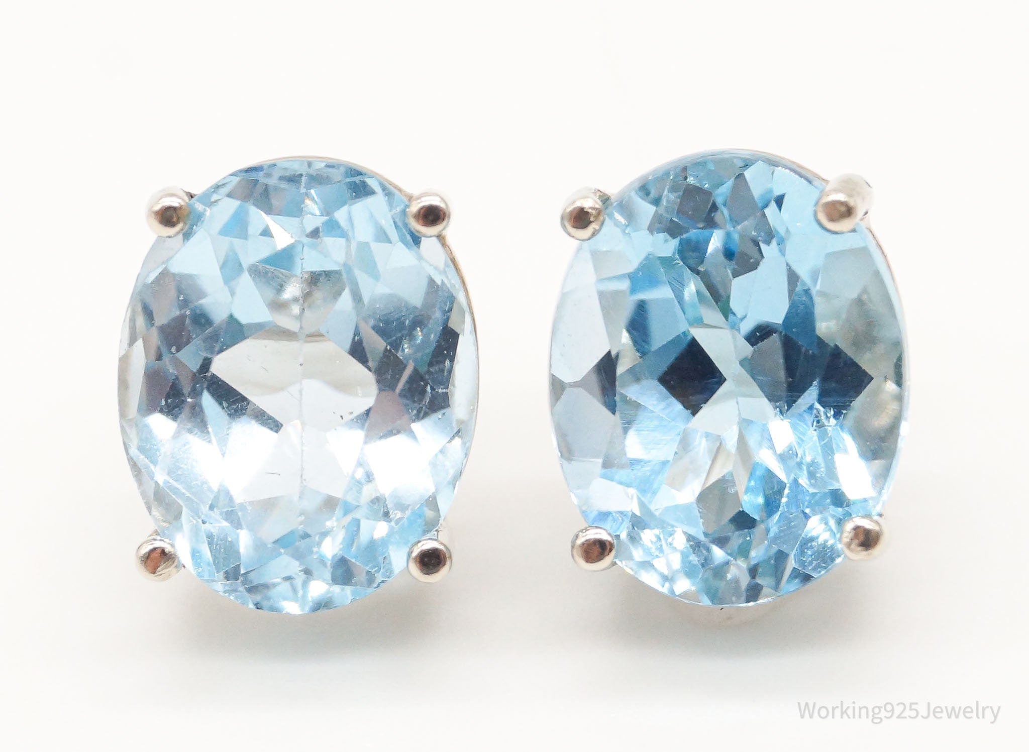 Oval Blue Topaz 14K White Gold Stud Earrings