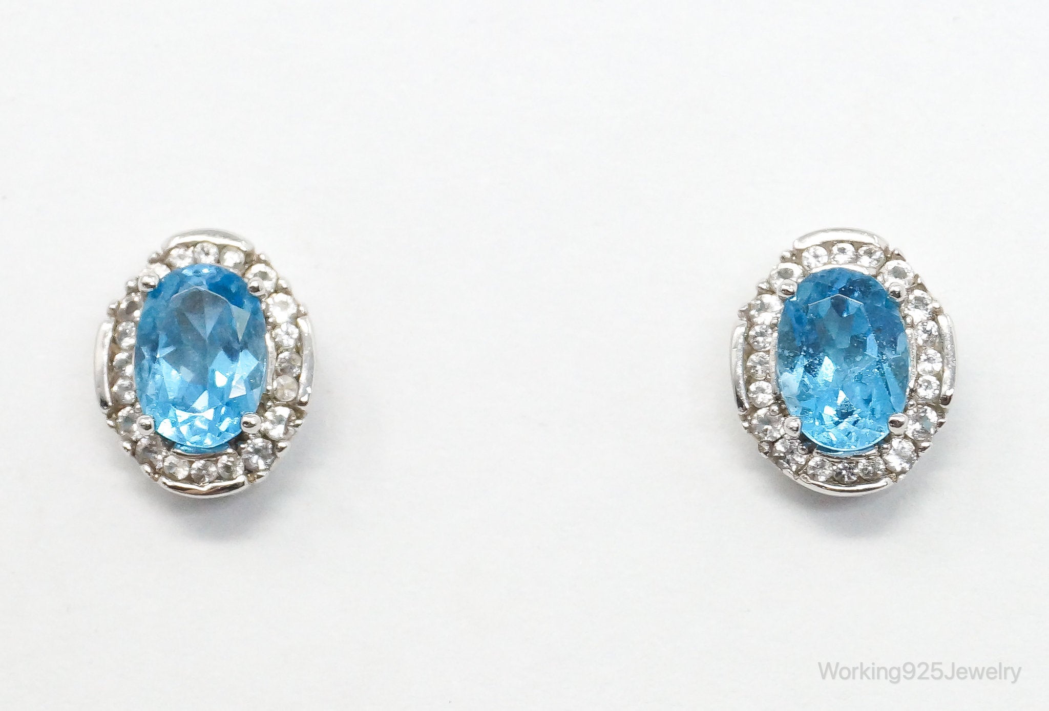 Vintage Blue Topaz Cubic Zirconia Sterling Silver Earrings