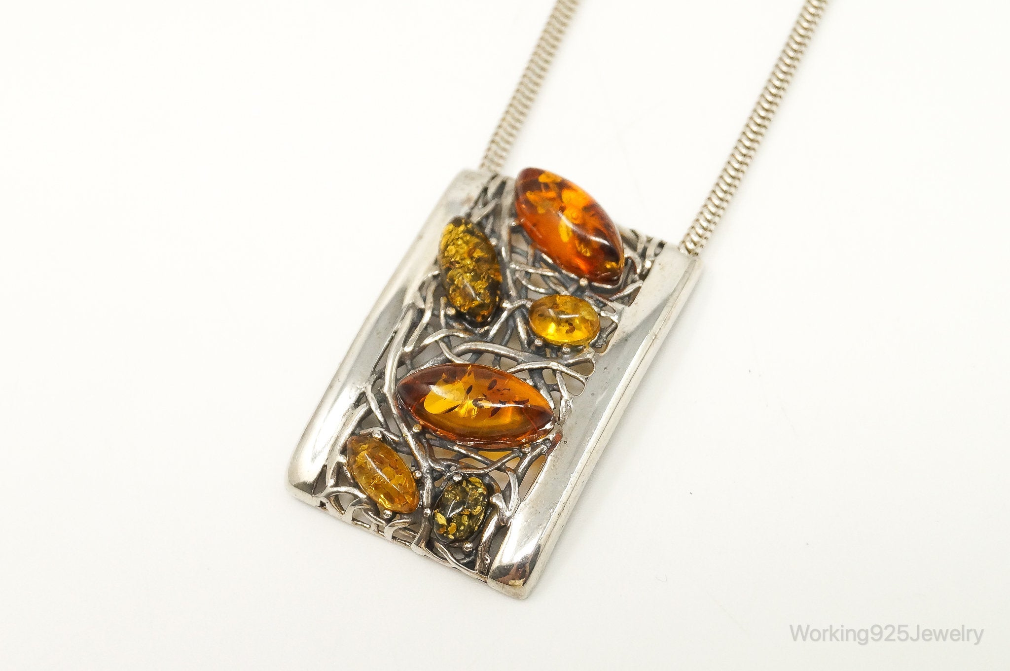 Vintage Multi Type Amber Sterling Silver Necklace