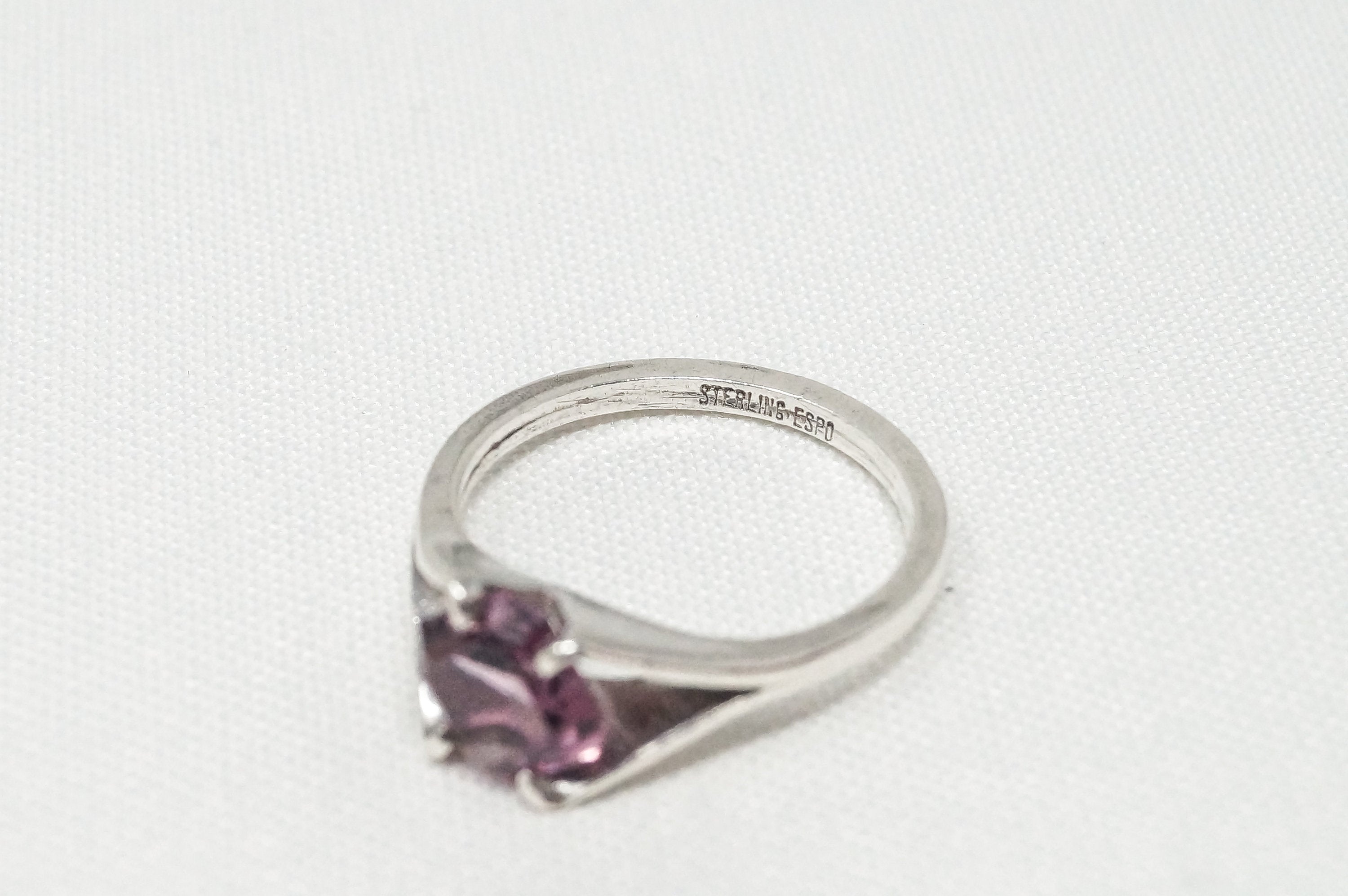 Vintage Joseph Esposito Espo Purple Amethyst Glass Sterling Silver Ring Size 7