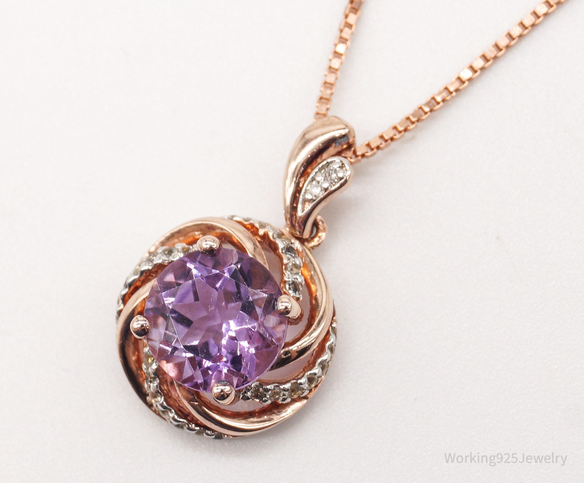 Vintage Amethyst Cubic Zirconia Rose Gold Vermeil Sterling Silver Necklace