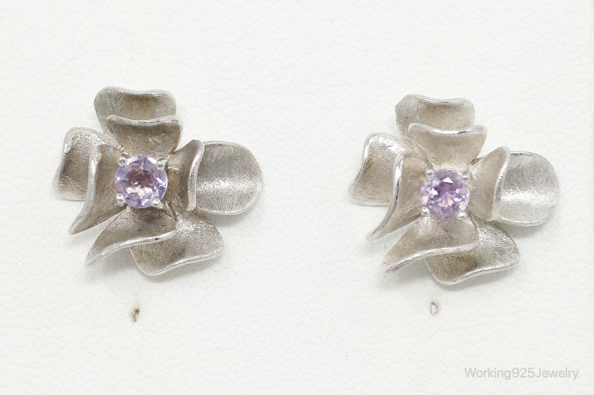 Vintage ATI Amethyst Flowers Sterling Silver Earrings