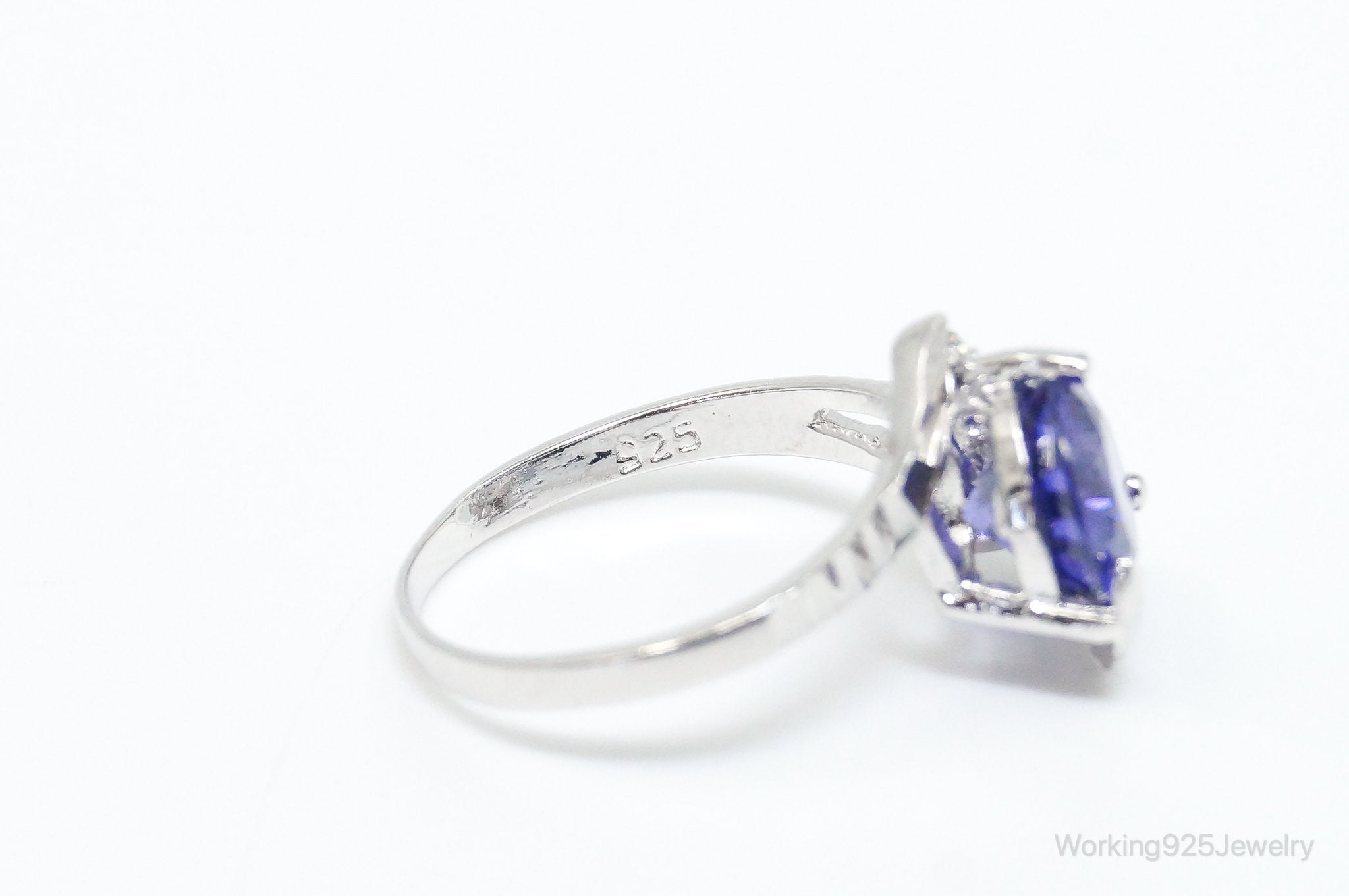 Vintage Blue Purple Cubic Zirconia Sterling Silver Ring - Sz 5.5