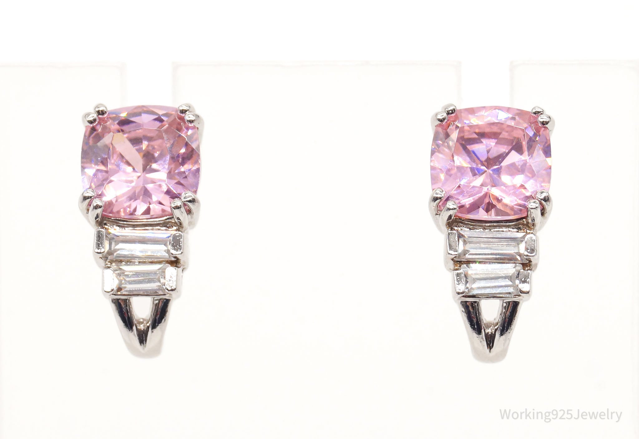 Ross Simons Pink & White Cubic Zirconia Sterling Silver Earrings