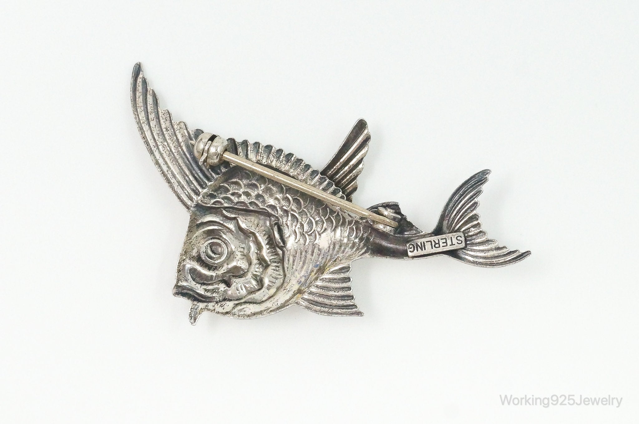 Vintage Fish Sterling Silver Brooch Pin