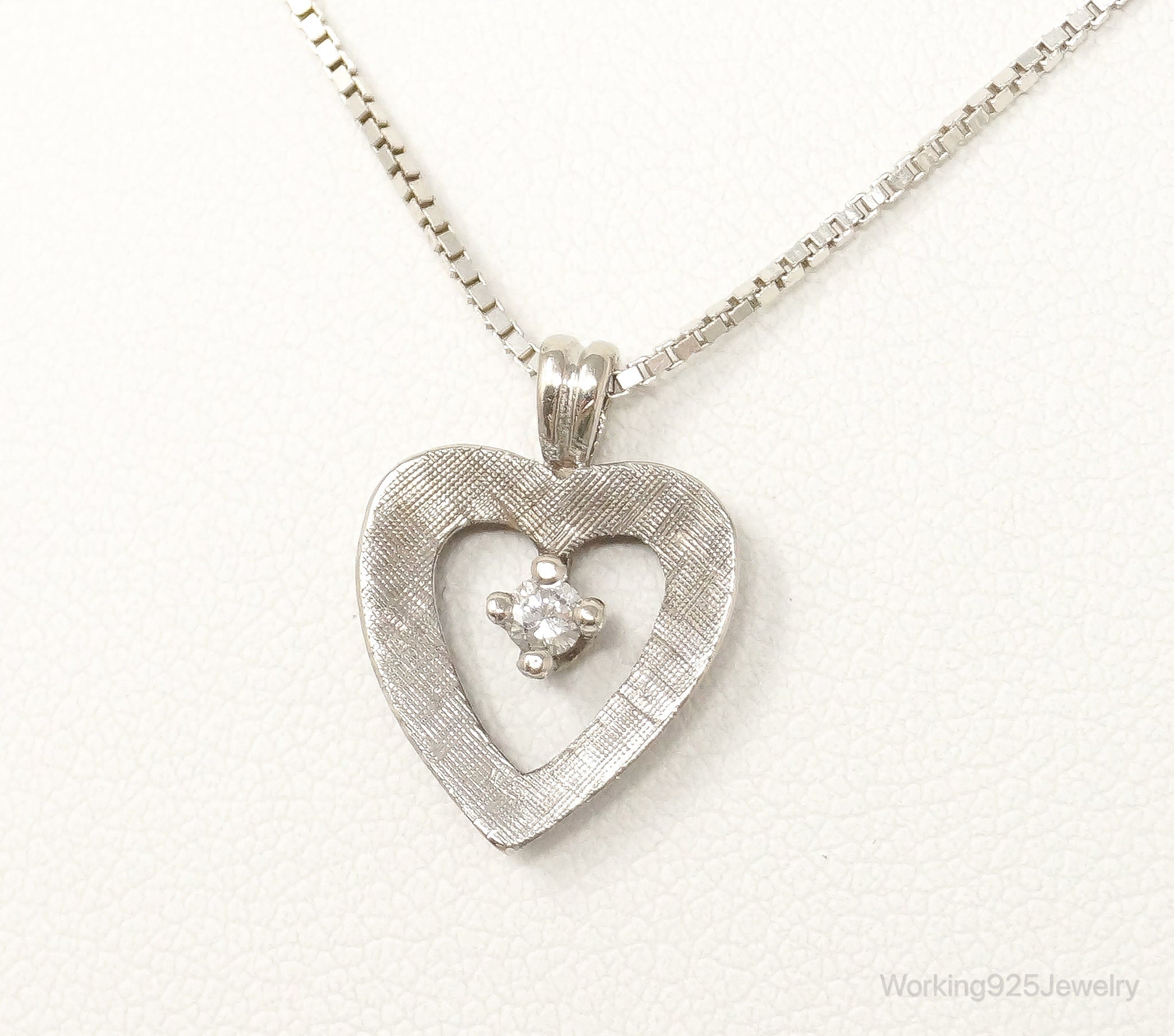 Vintage Diamond Heart Sterling Silver Necklace