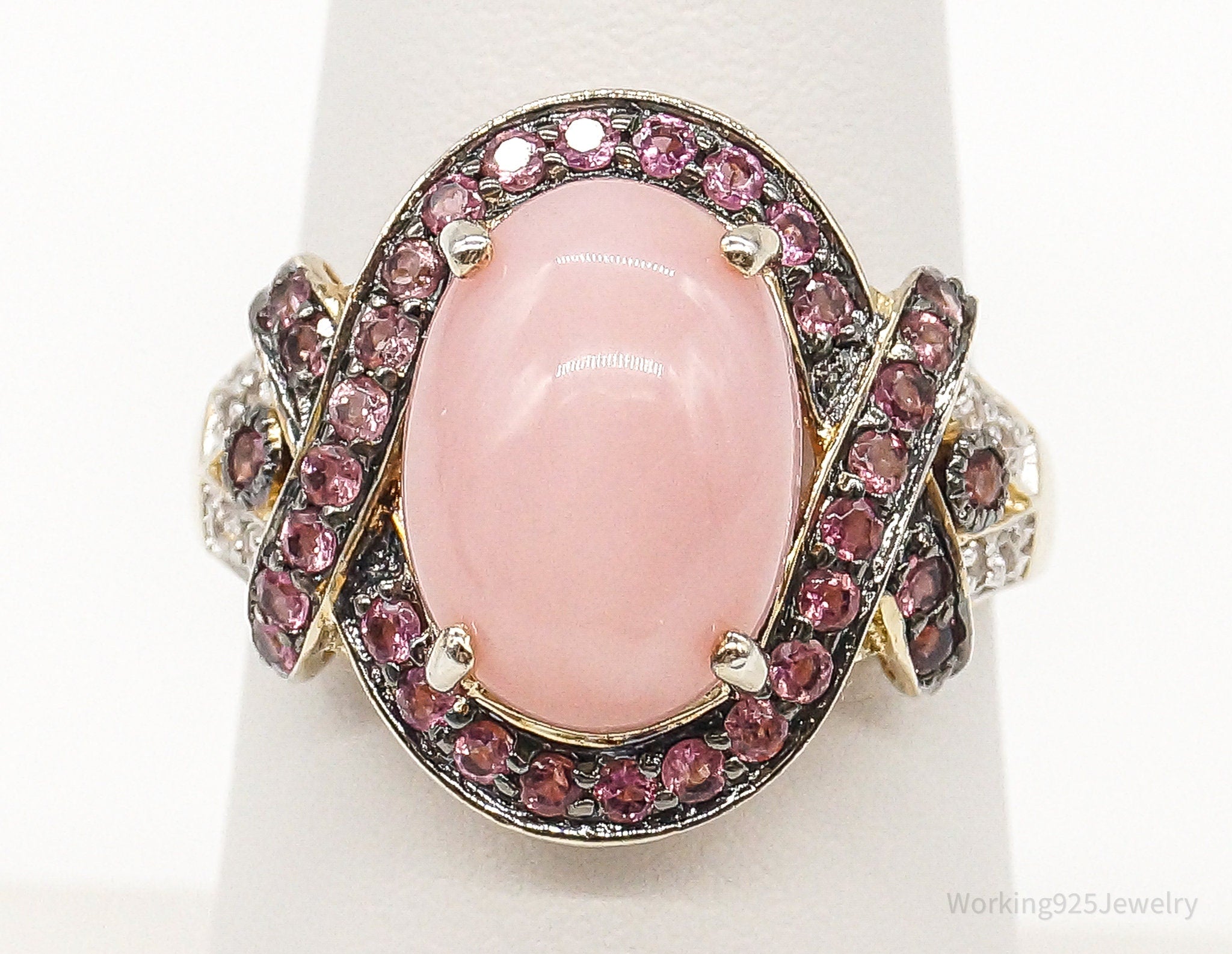 Rose Quartz Cubic Zirconia Gold Vermeil Sterling Silver Ring Size 7