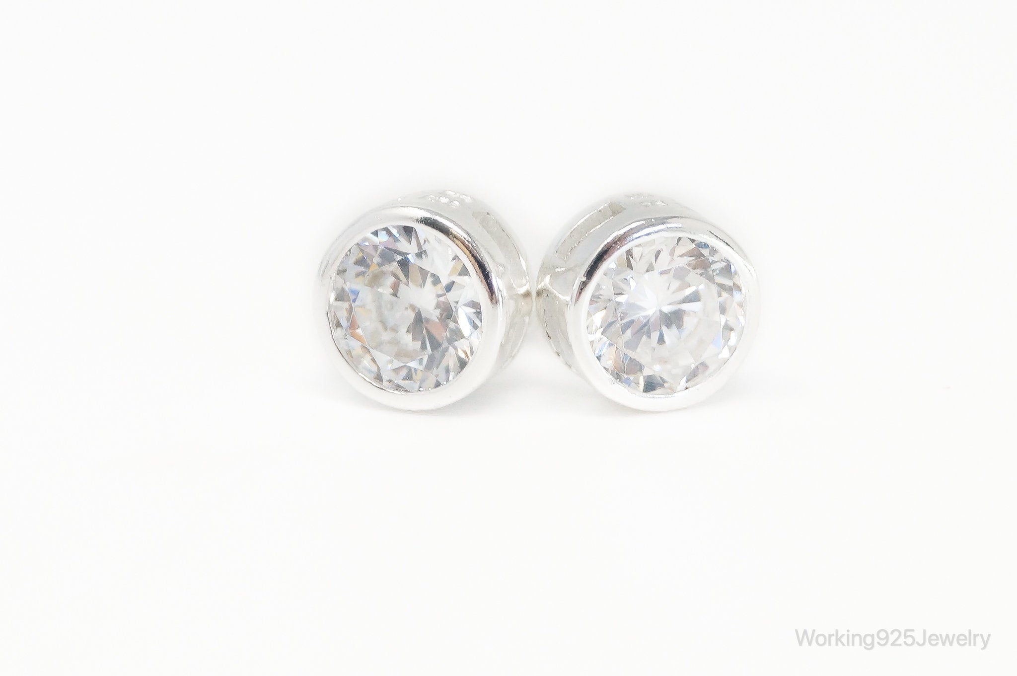 Designer SU Large Cubic Zirconia Sterling Silver Stud Post Earrings