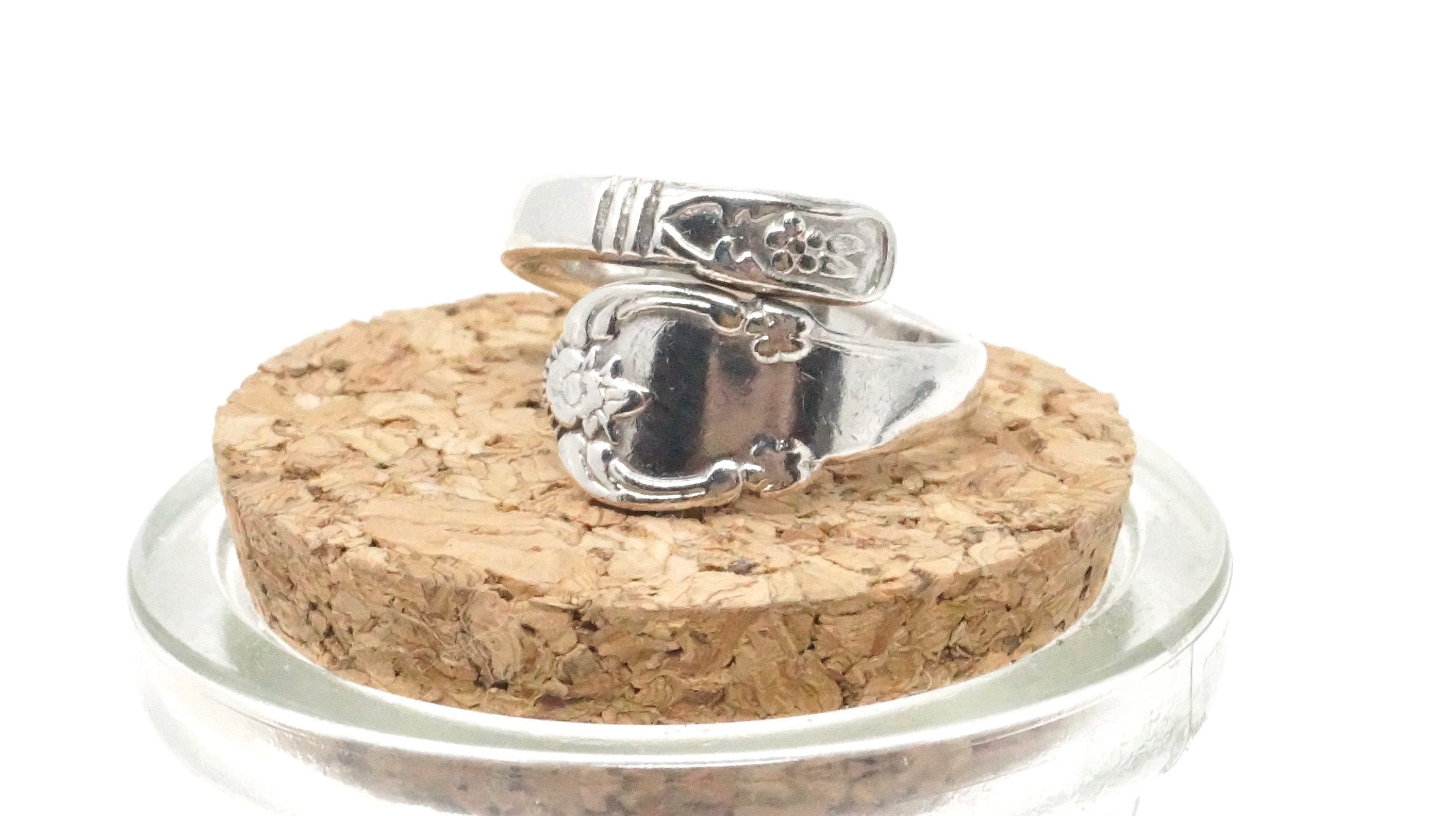 Antique Art Deco Flower Floral Sterling Silver Wrap Spoon Ring - Size 8.5