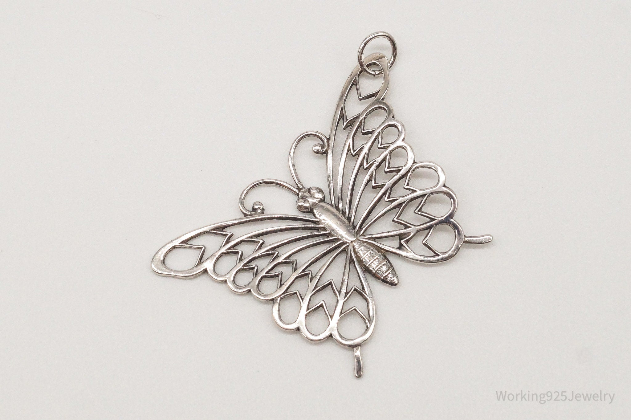 Large Vintage Butterfly Sterling Silver Necklace Pendant