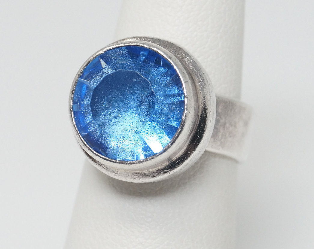 Claudia Agudelo "Ex EX" Collection Blue Glass Sterling Silver Ring SZ 5.75