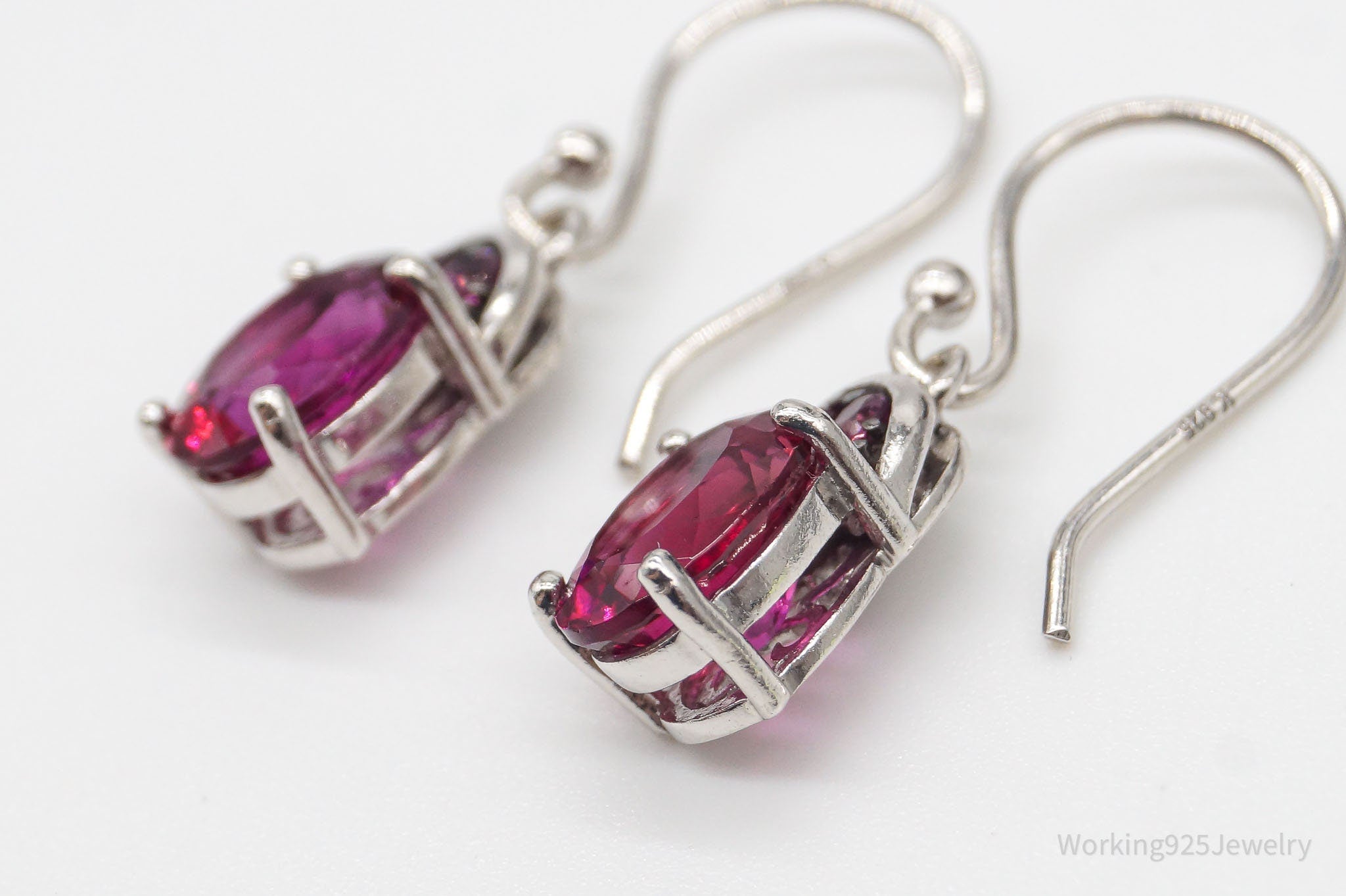 Designer Pink Tourmaline Pink CZ Rhodium Over Sterling Silver Earrings