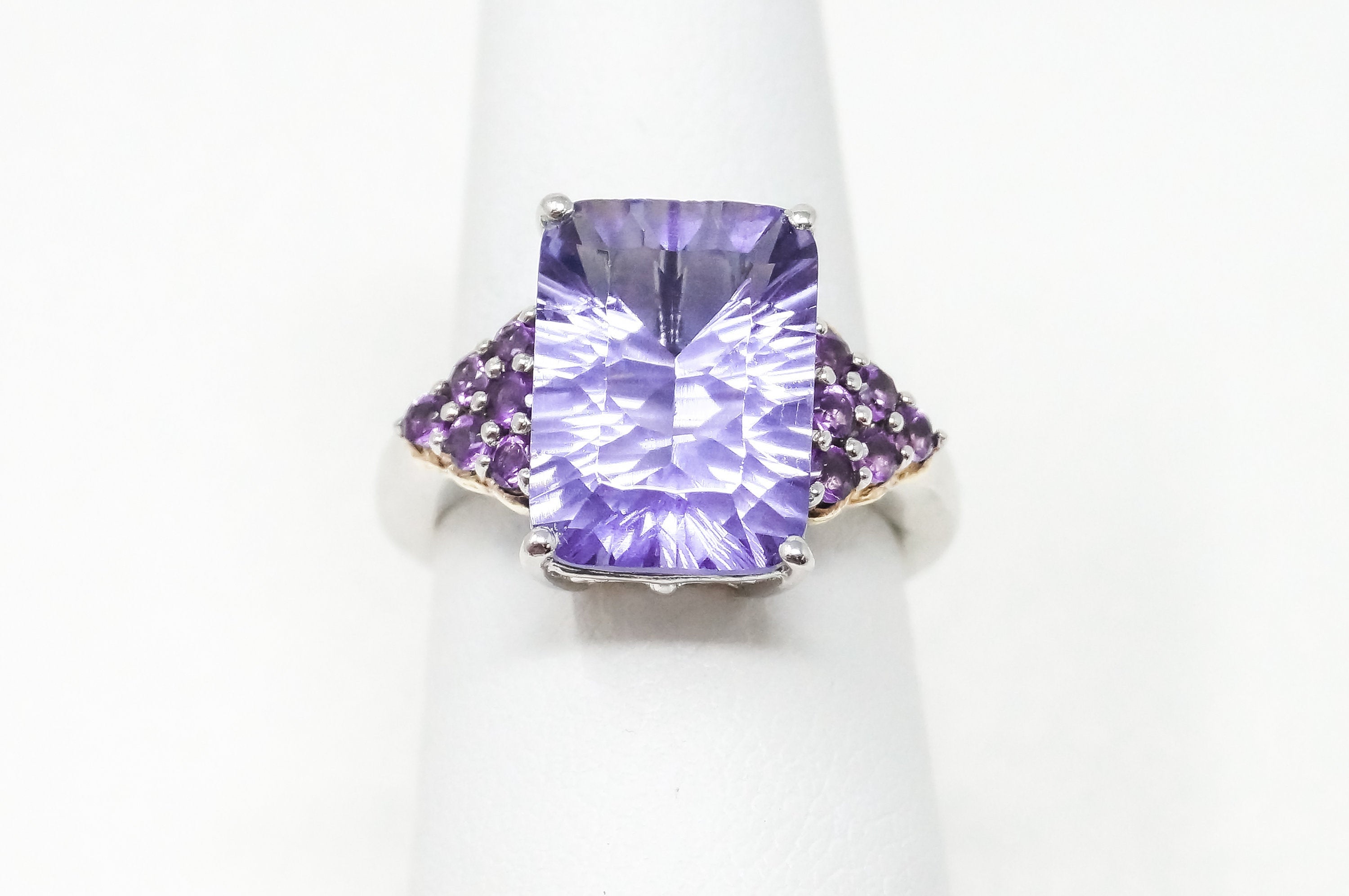 Vintage Designer Art Deco Large Amethyst Sterling Silver Ring - Sz 6.75