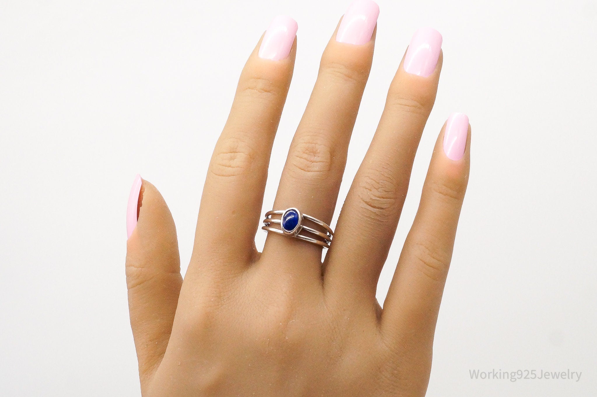 Vintage Lapis Lazuli Sterling Silver Ring - Size 8.5