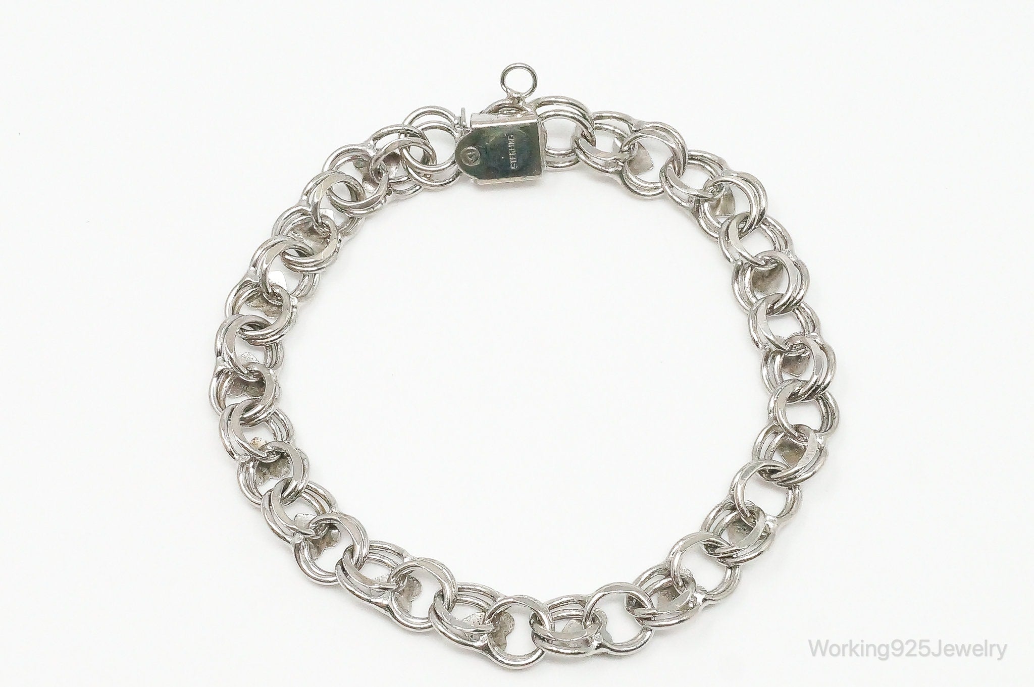 Antique Hearts Chain Link Charm Sterling Silver Bracelet