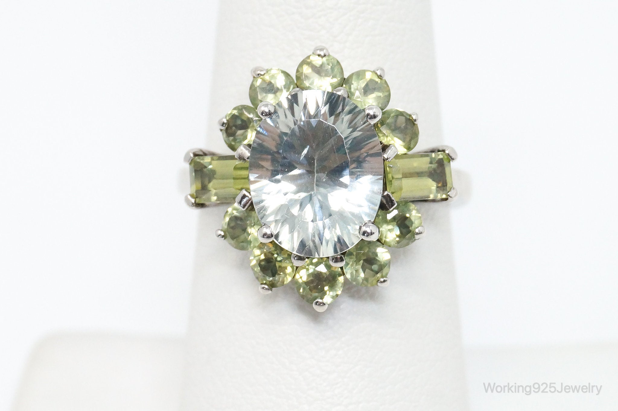 Designer TJC Pale Blue Cubic Zirconia Peridot Sterling Silver Ring - SZ 7