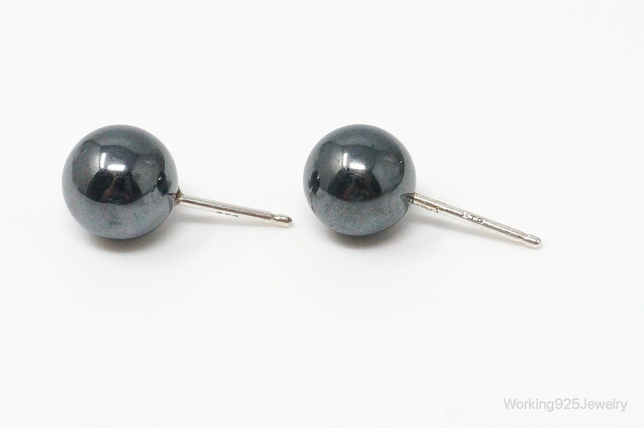 Vintage Hematite Sphere Sterling Silver Earrings