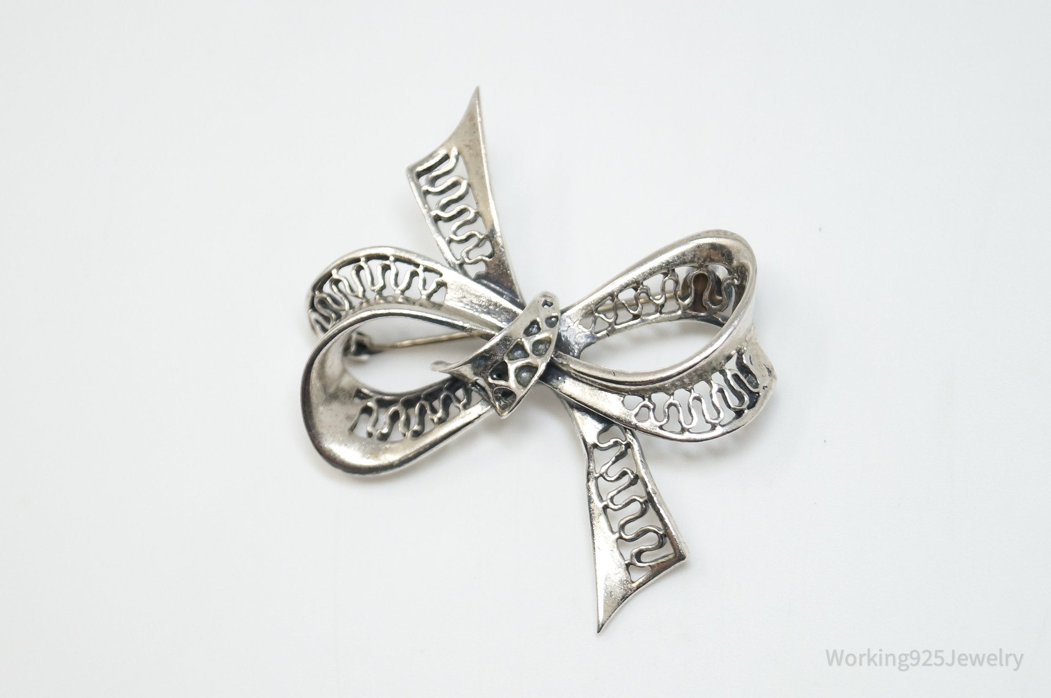 Vintage Designer Danecraft Large Bow Sterling Silver Pin Brooch