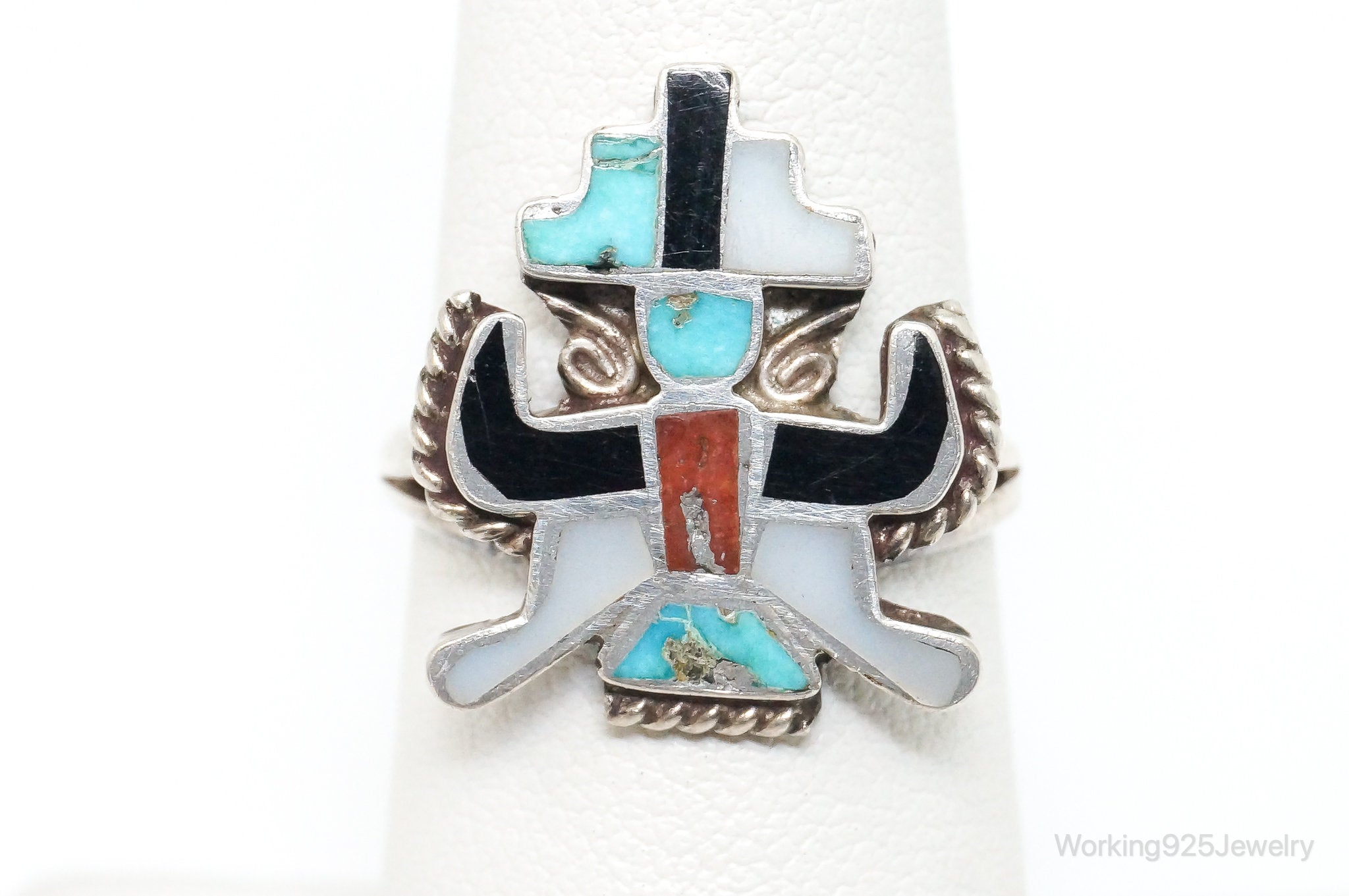 Vintage Handmade Native American Gem Inlay Sterling Silver Ring SZ 6.5