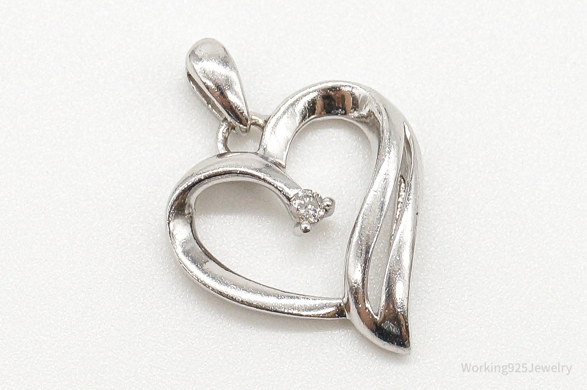 Vintage Diamond Heart Sterling Silver Pendant