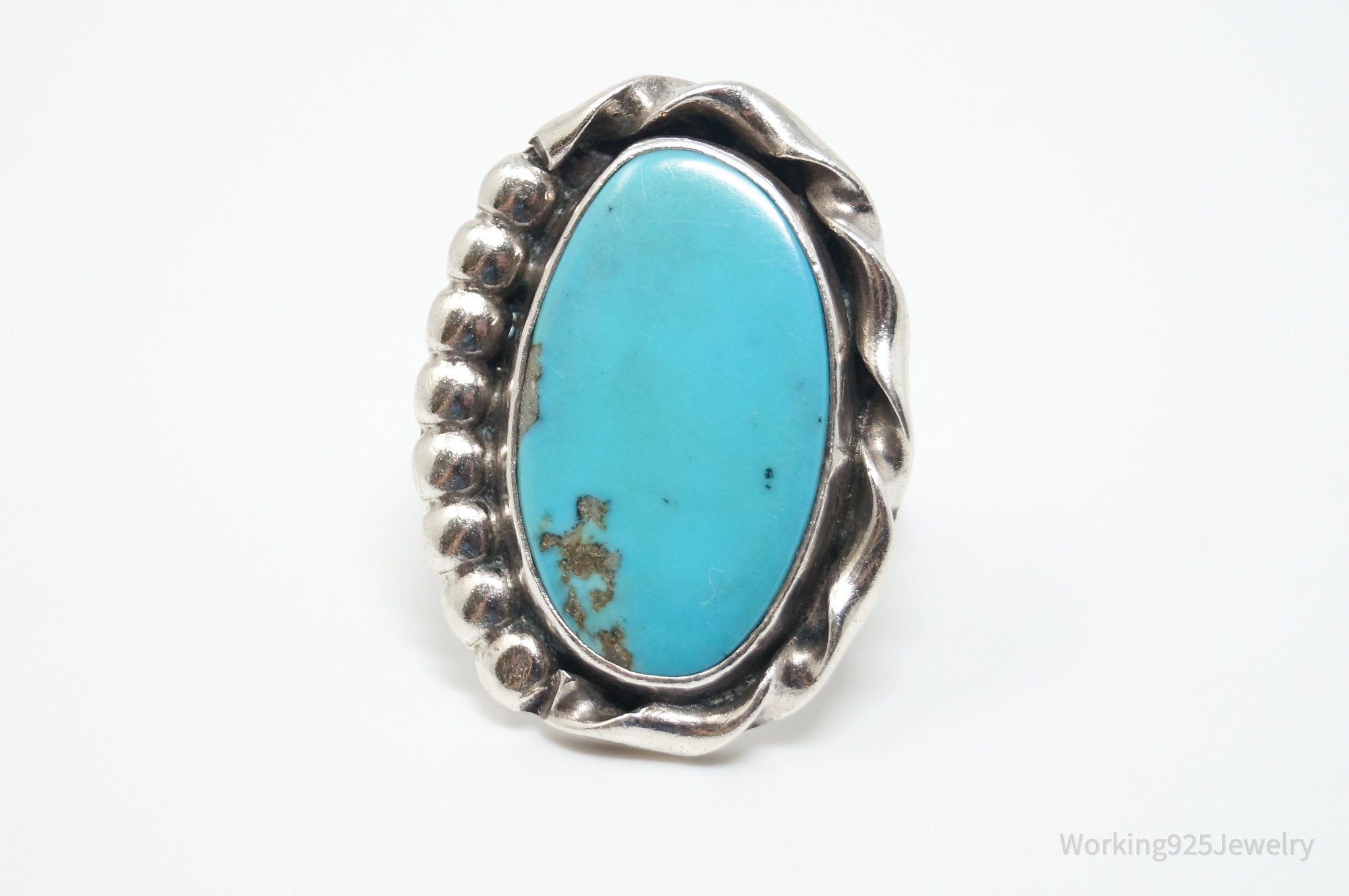 Large Vtg Native American Turquoise Sterling Silver Ring - Sz 7.25