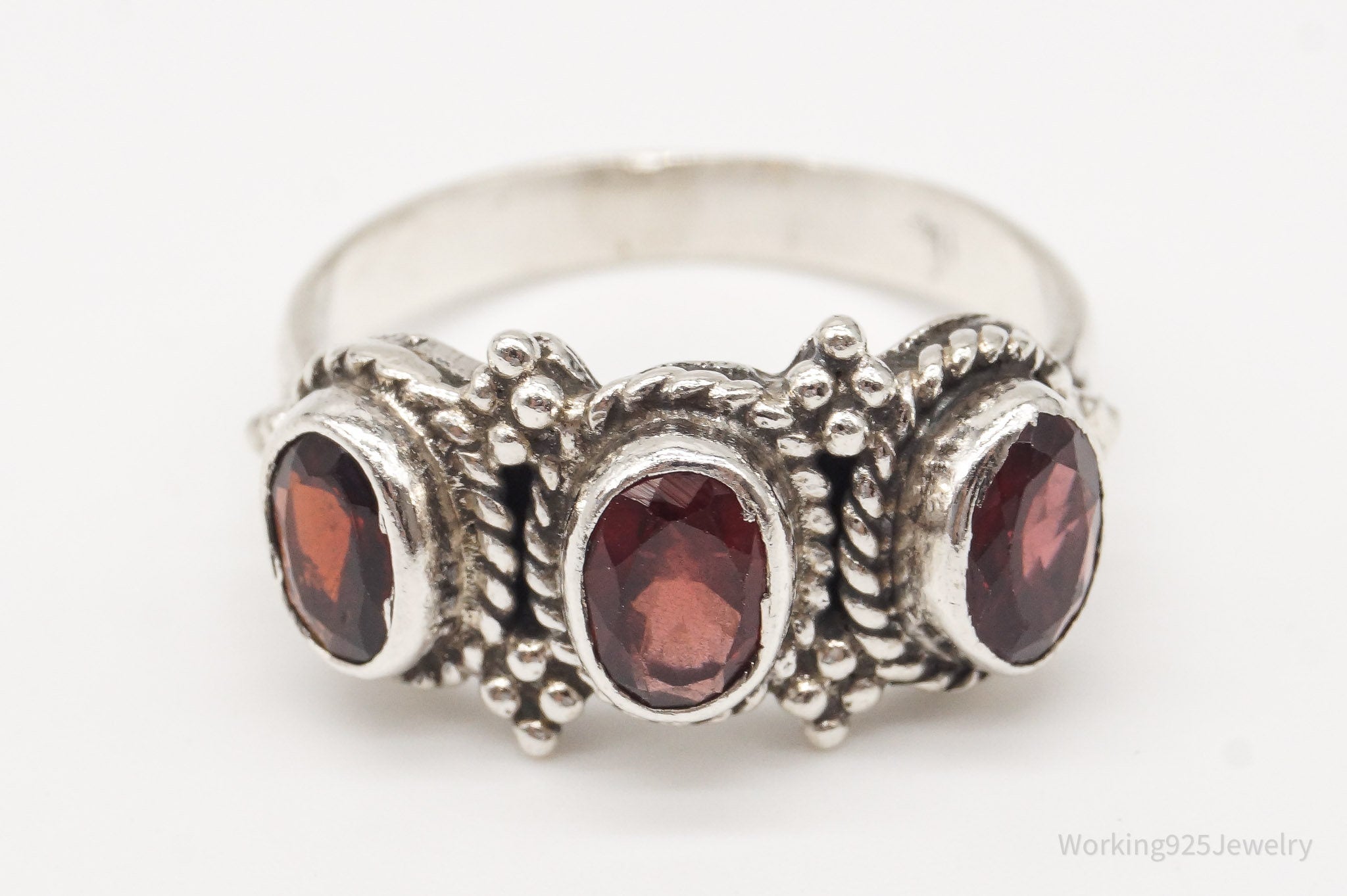 Vintage Garnet Sterling Silver Ring - Size 8