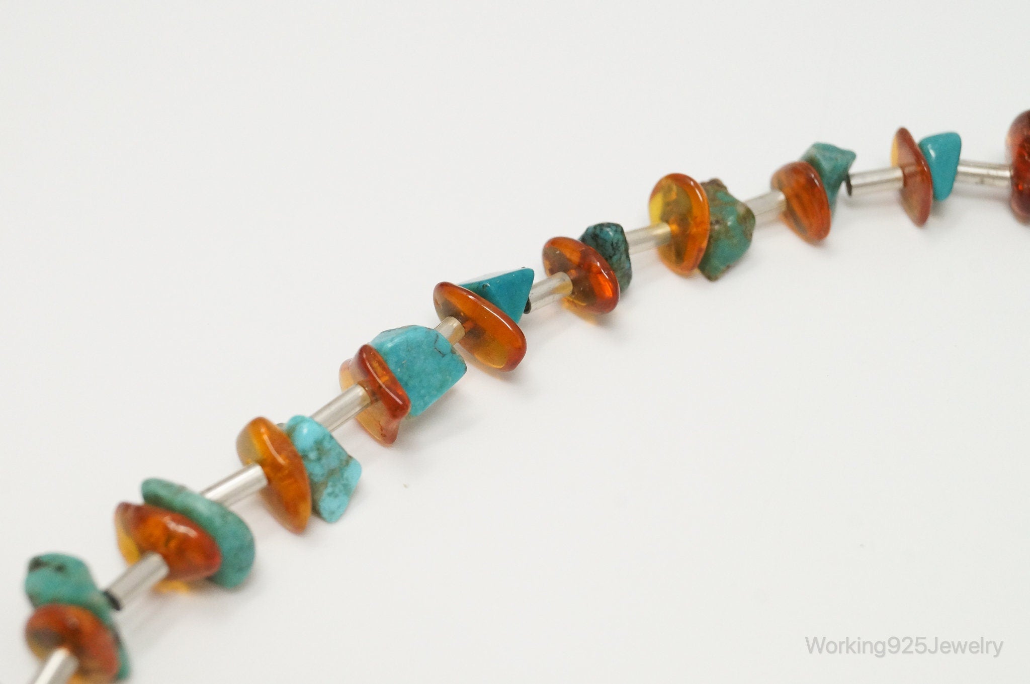 Designer Carolyn Pollack Relios Turquoise Amber Sterling Silver Necklace