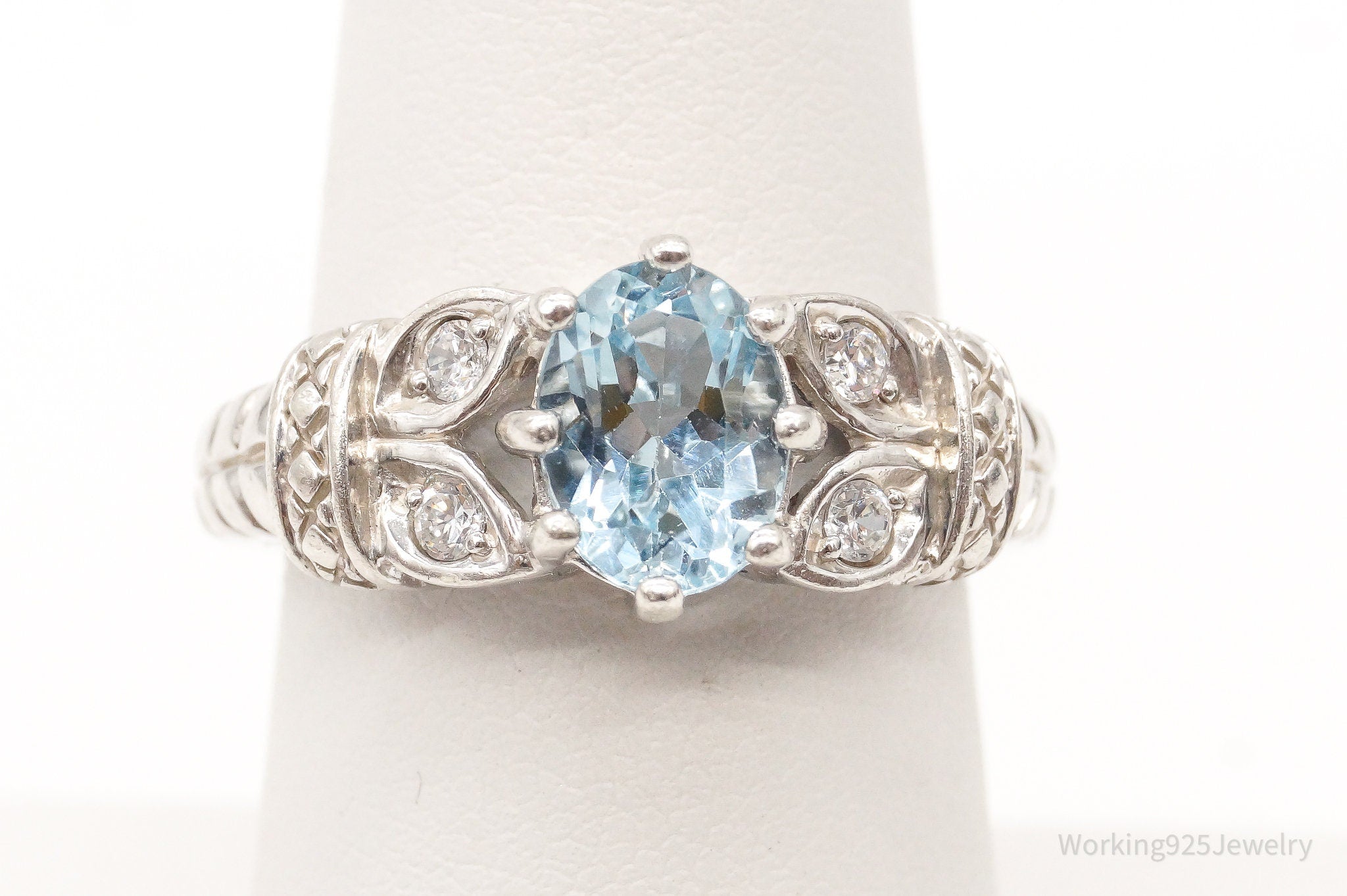 Designer RJ Blue Topaz Cubic Zirconia Sterling Silver Ring - Size 7