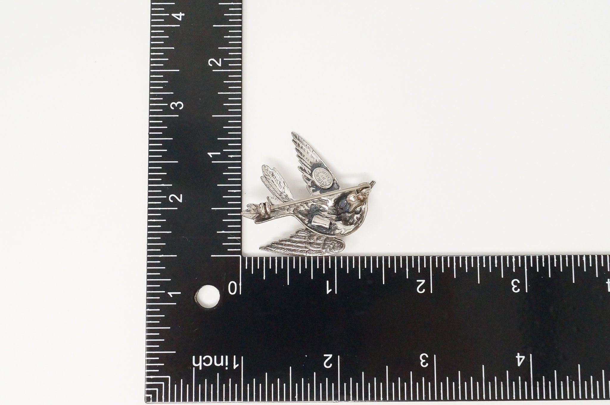 Vintage Designer JewelArt Humming Bird Sterling Silver Brooch Pin