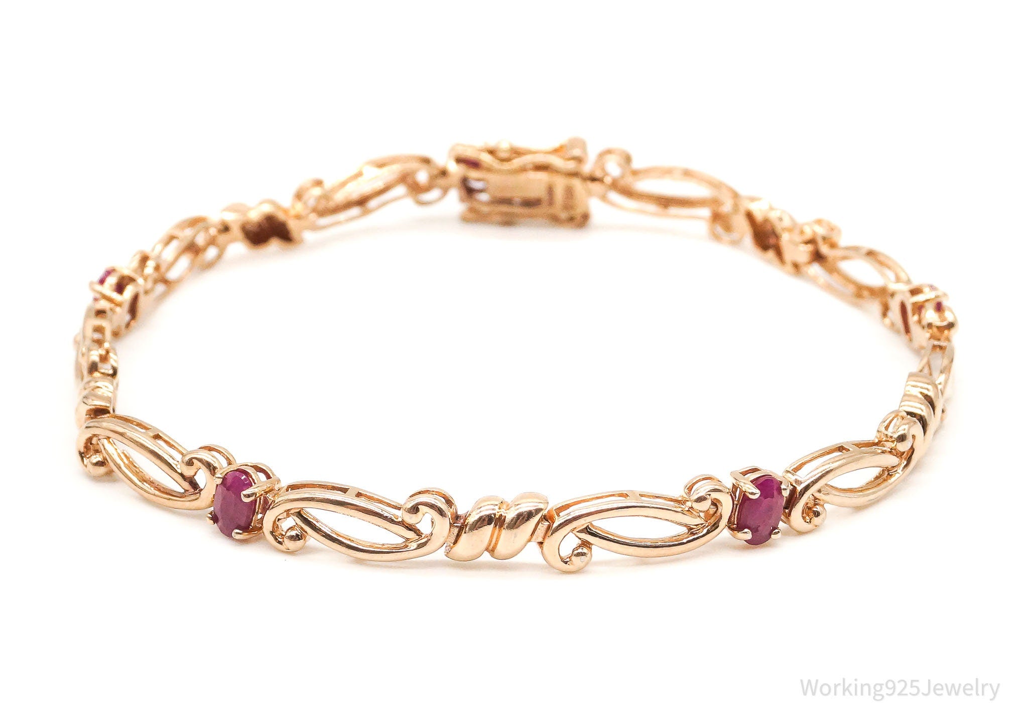 Designer Ross Simons Ruby 18K Gold Over Sterling Silver Bracelet