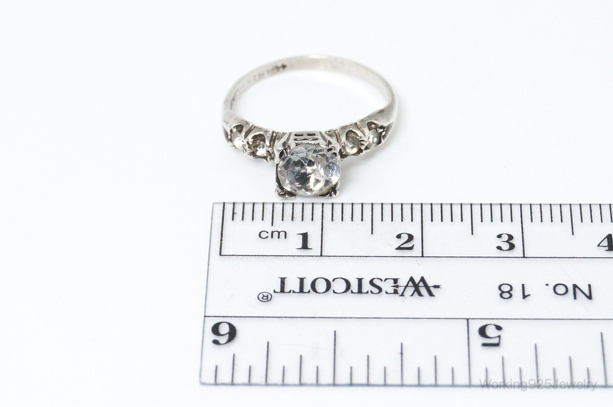 Antique Designer Uncas MFG Co Rhinestone Sterling Silver Ring - Size 5.5