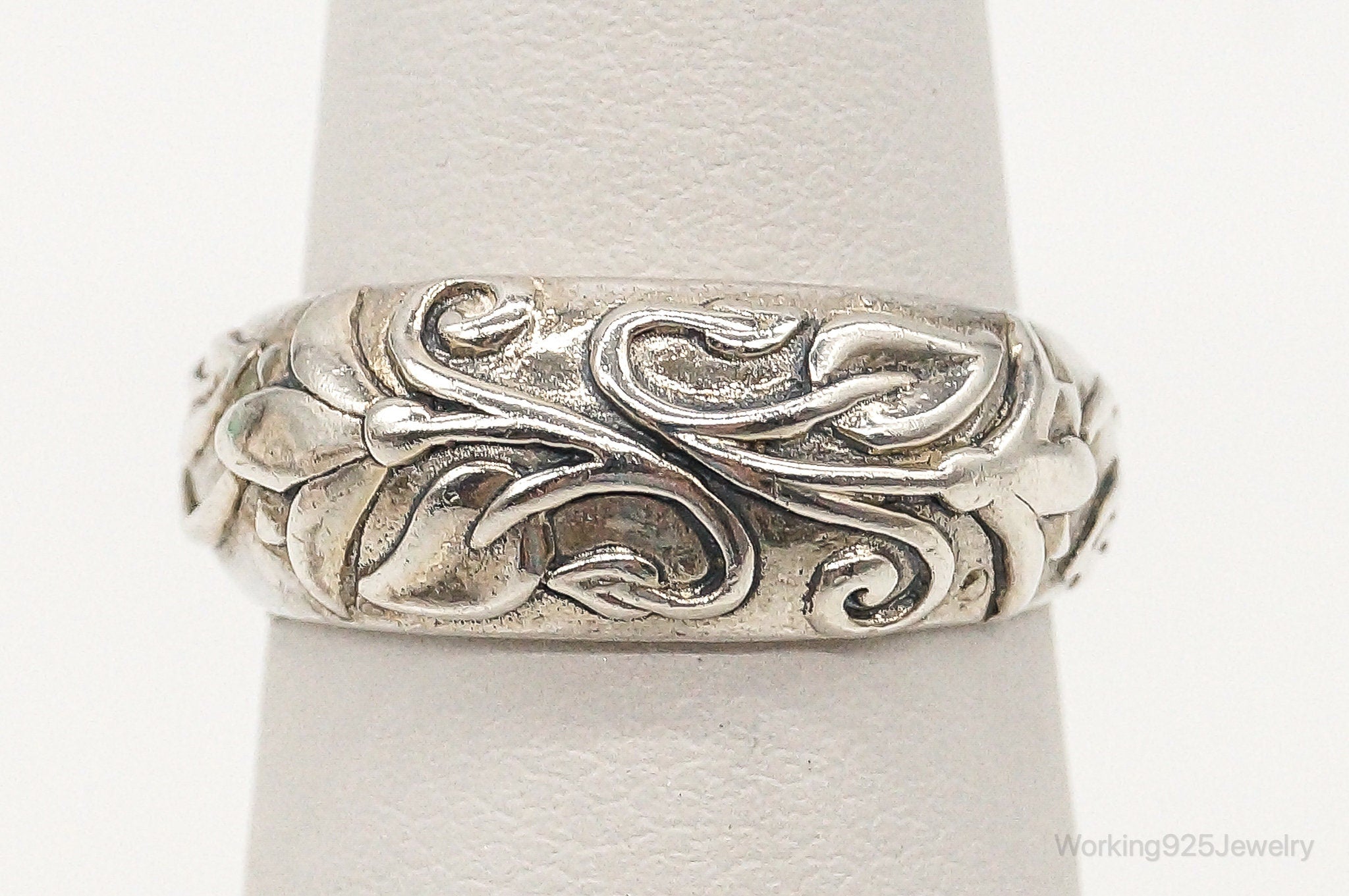 Vintage Designer JEZ Leaf Floral Design Sterling Silver Ring - Size 6