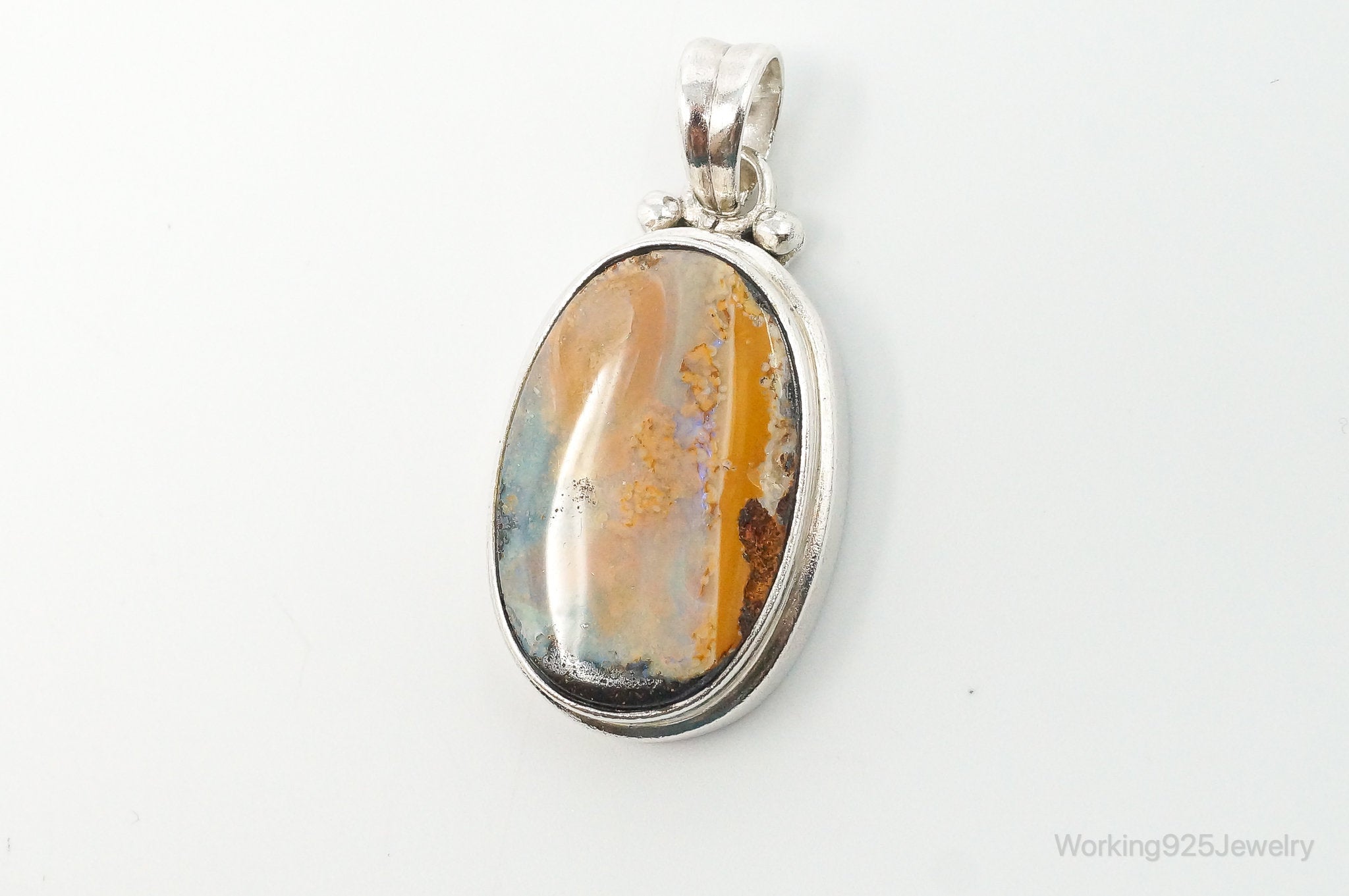 Large Vintage Opalized Agate Sterling Silver Necklace Pendant