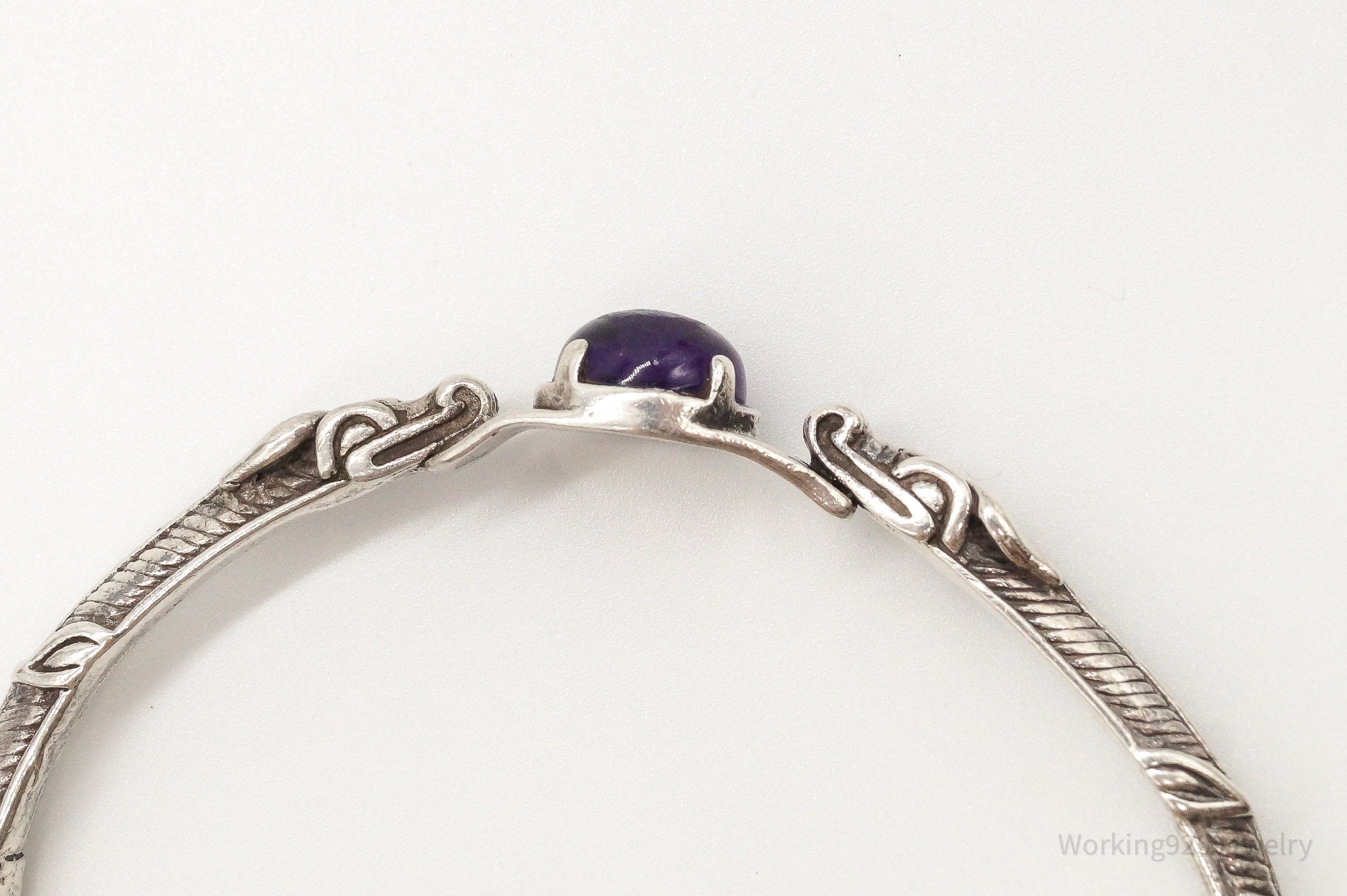 Vintage Amethyst Double Dragon Heads Sterling Silver Bracelet