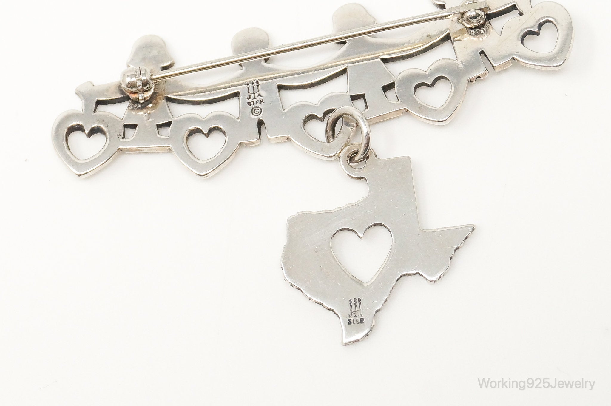 Designer James Avery Children Sterling Silver Brooch Pin & Texas Charm