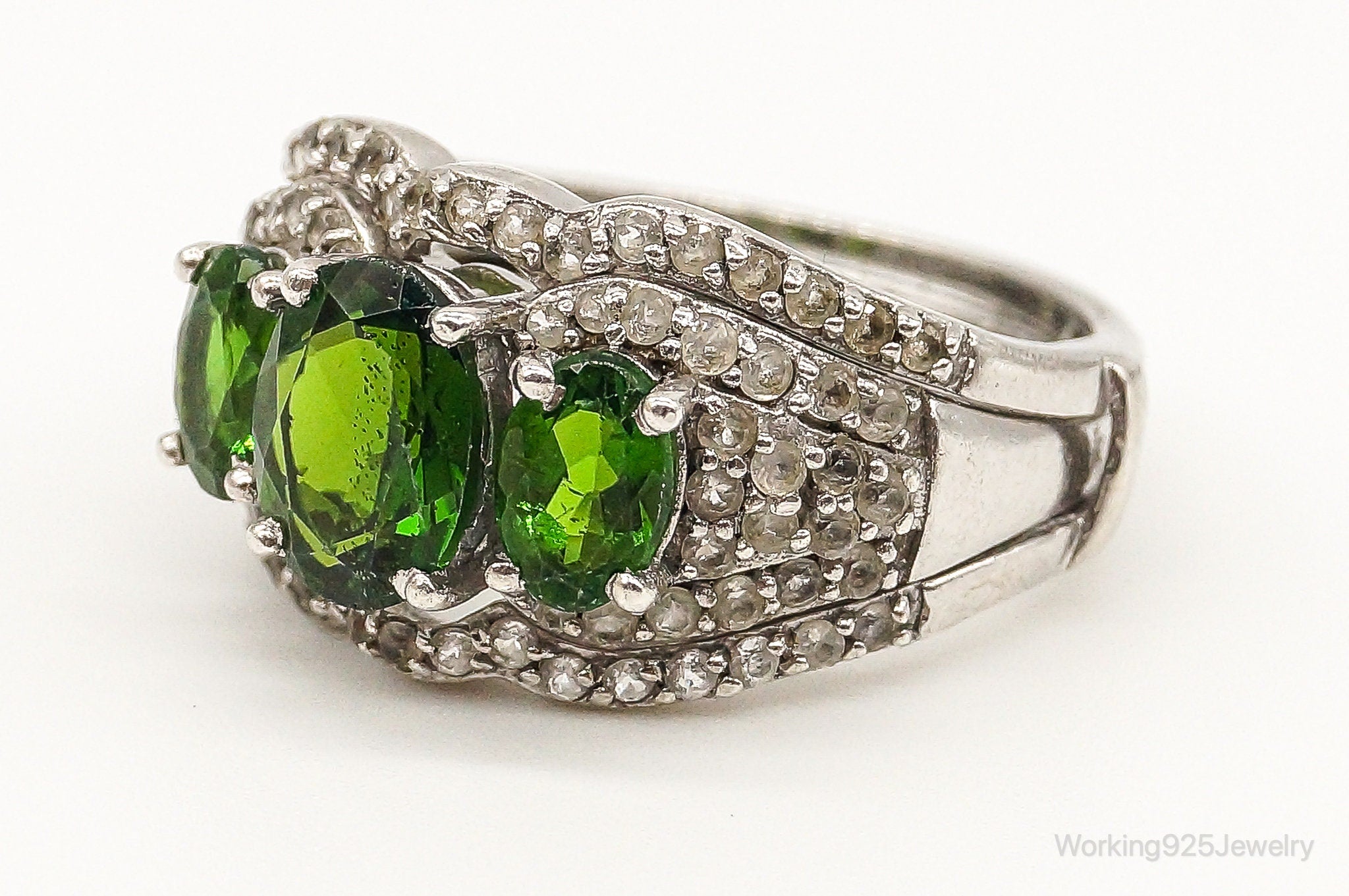 Peridot Cubic Zirconia Sterling Silver Ring - Size 7