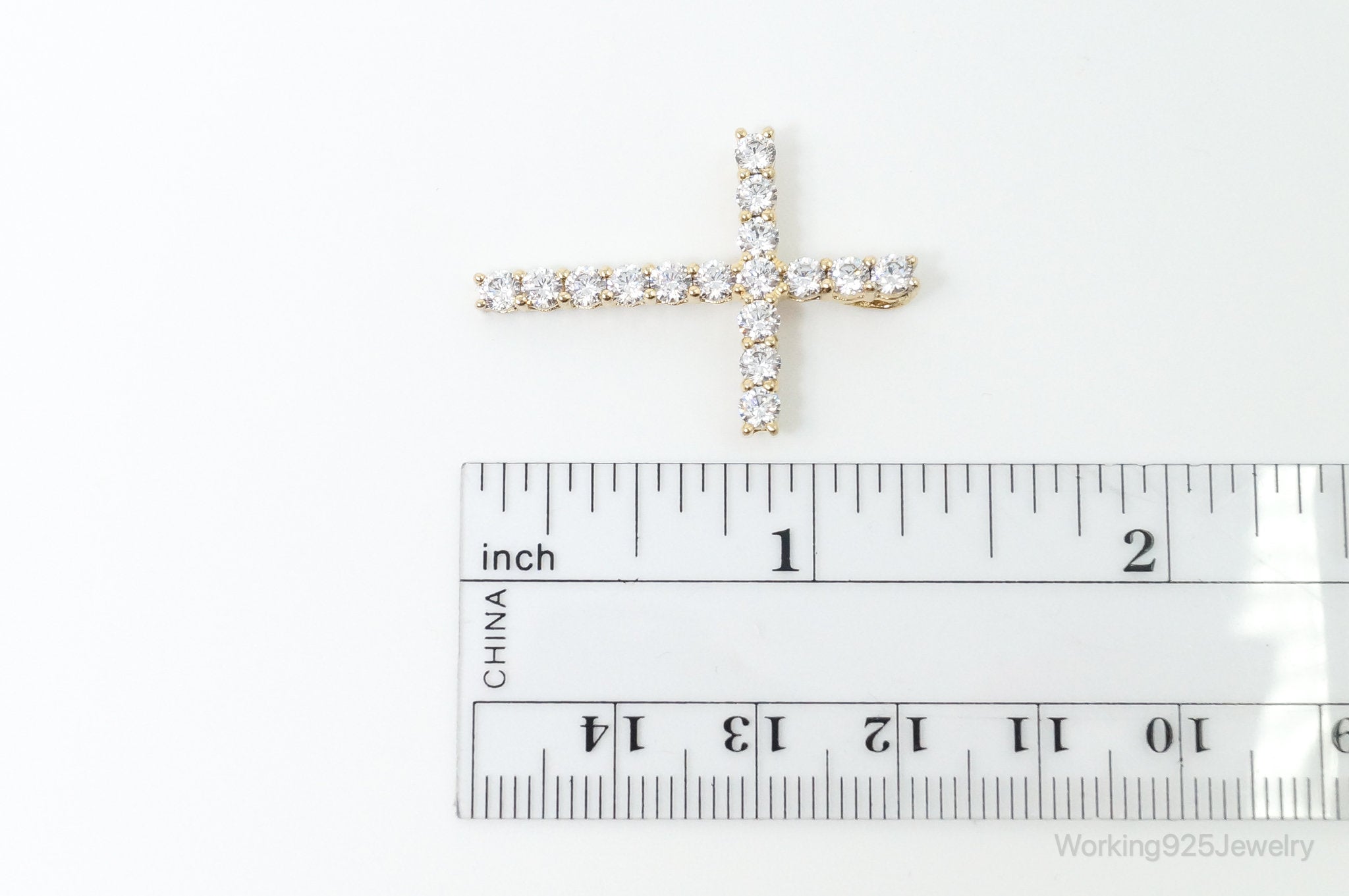 Vintage Cubic Zirconia Gold Vermeil Cross Sterling Silver Pendant