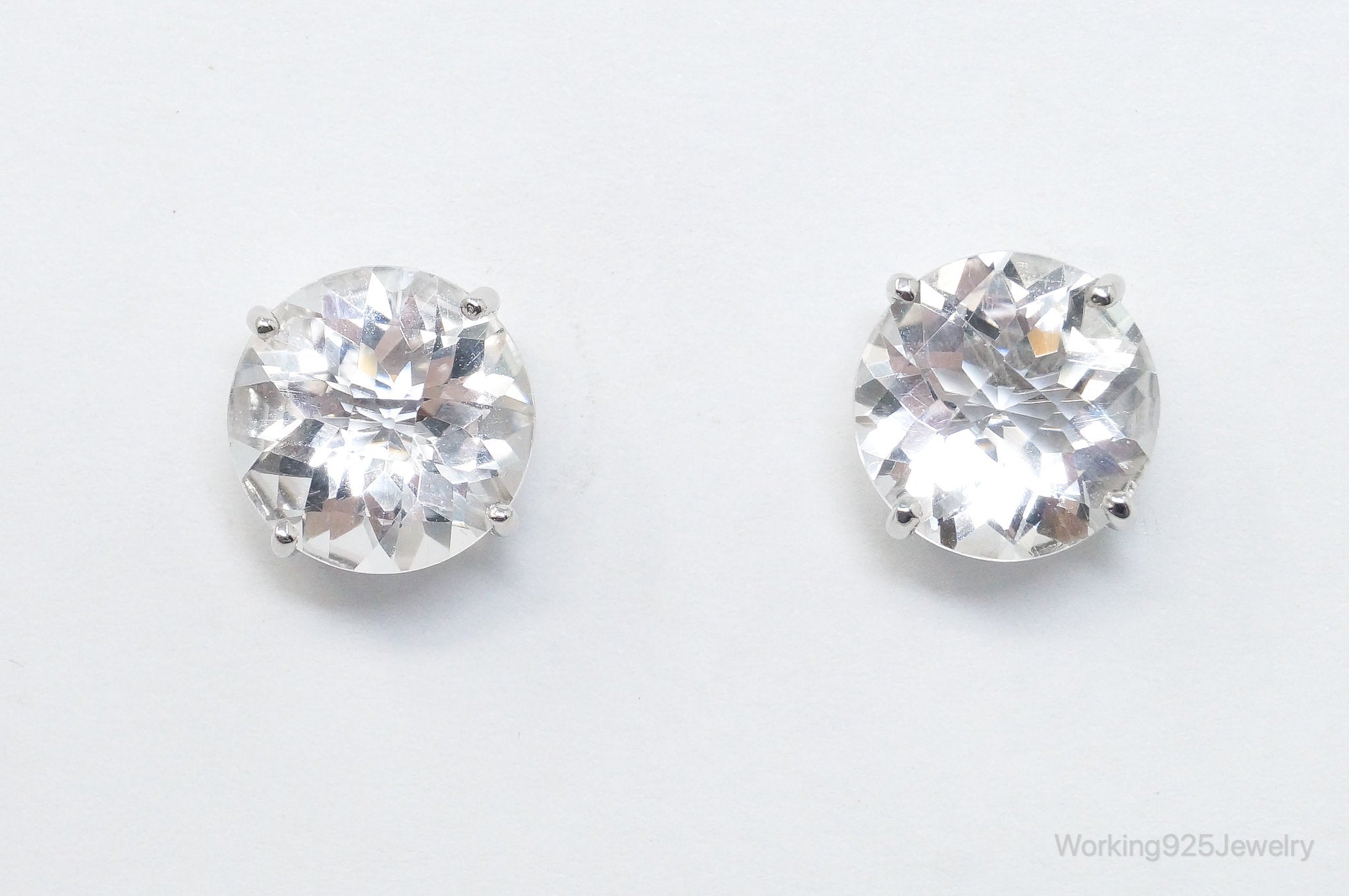 Vintage Large Cubic Zirconia Sterling Silver Earrings