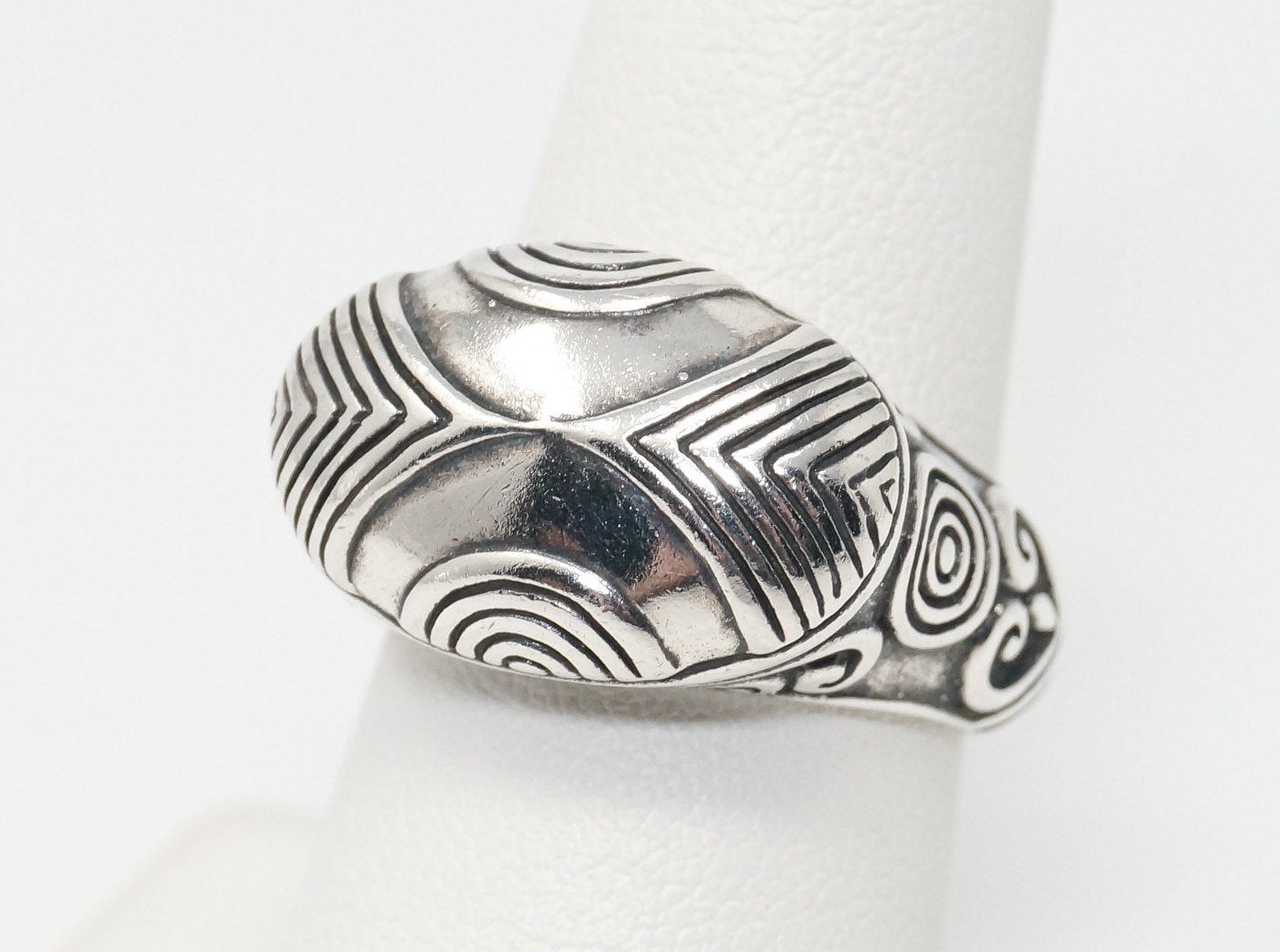 Vintage Bali Style Scroll Heart Swirls Sterling Silver Ring - Size 8