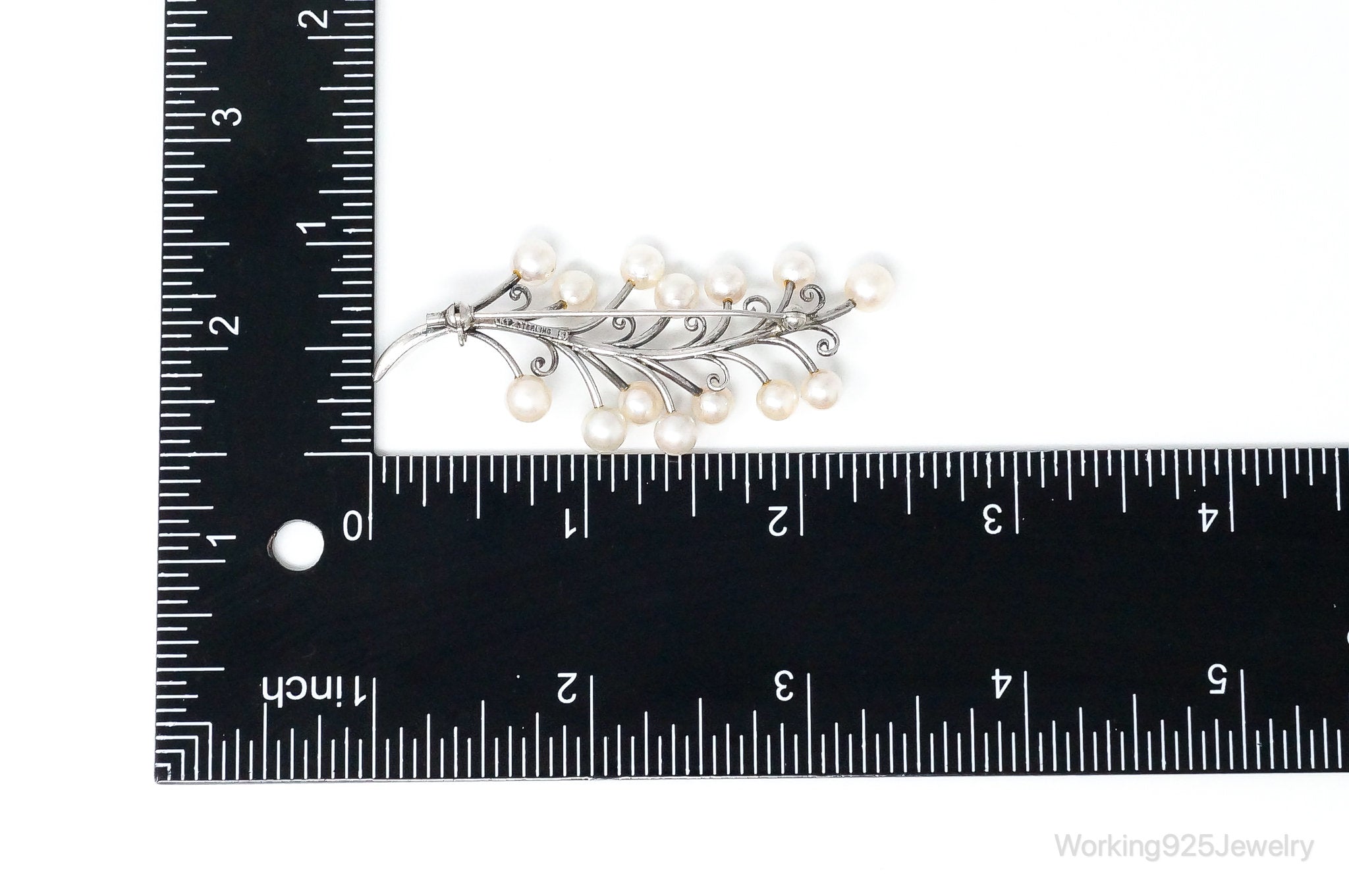 Antique K.T. Pearl Branch Sterling Silver Brooch Pin