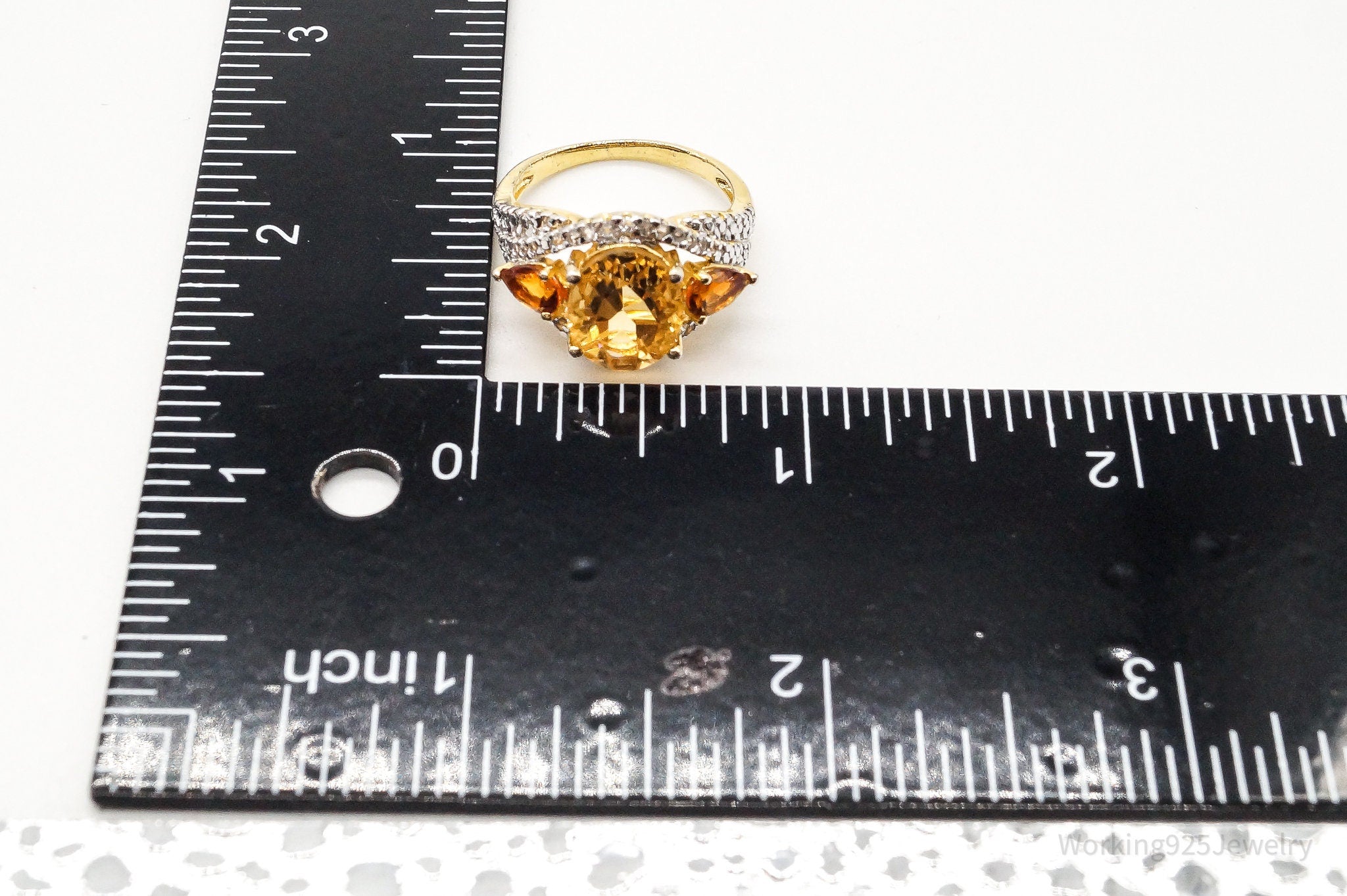 Designer Citrine Cubic Zirconia Gold Vermeil Sterling Silver Ring Size 8