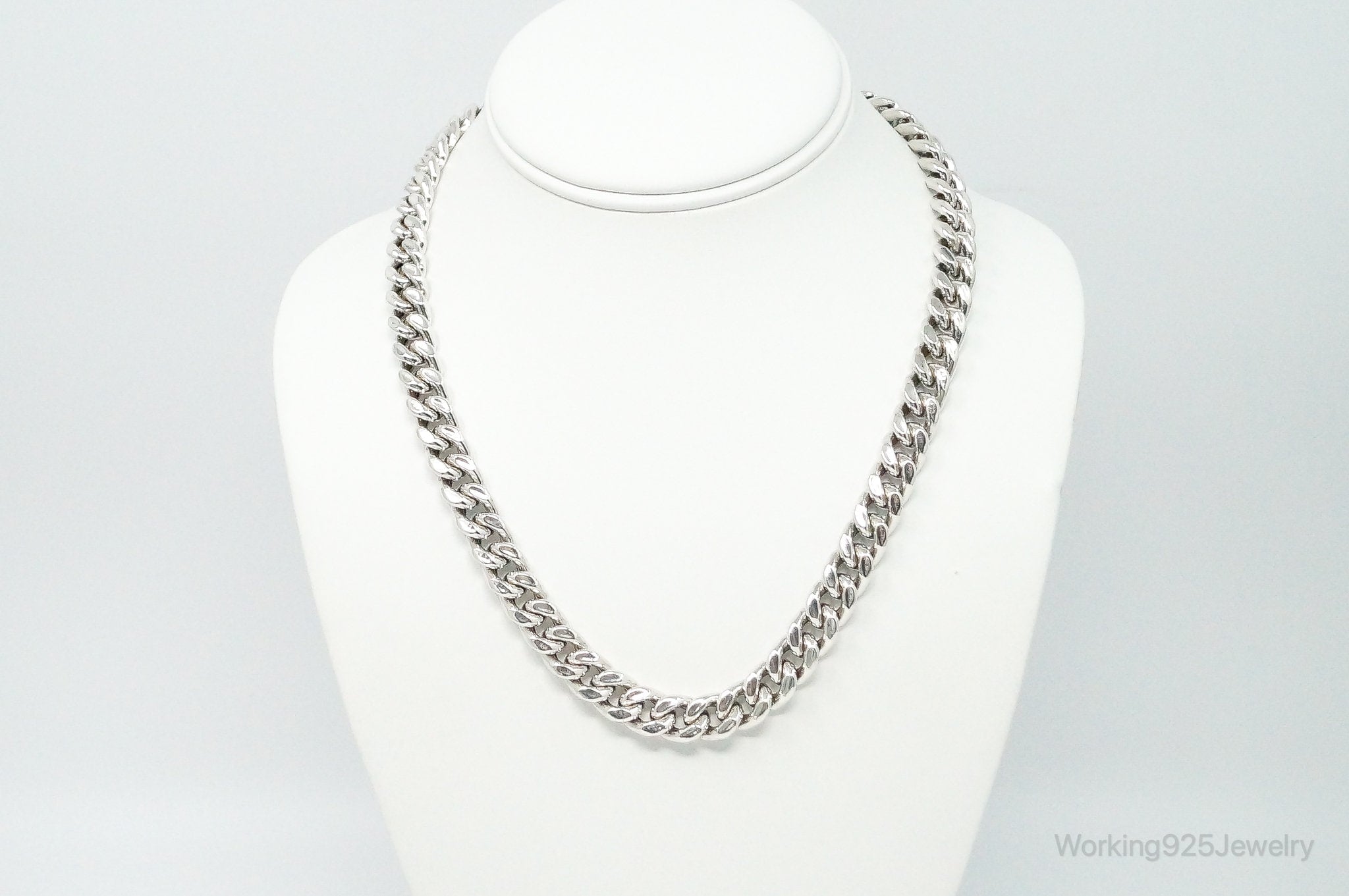 Vintage Big Curb Chain Sterling Silver Necklace