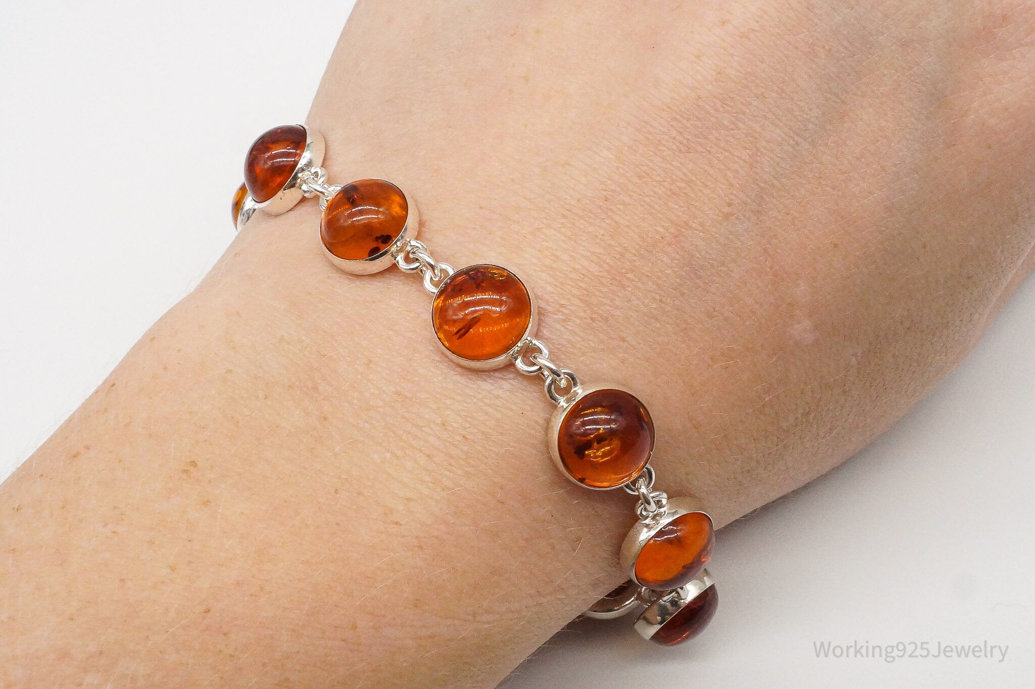 Vintage Amber Modernist Sterling Silver Bracelet